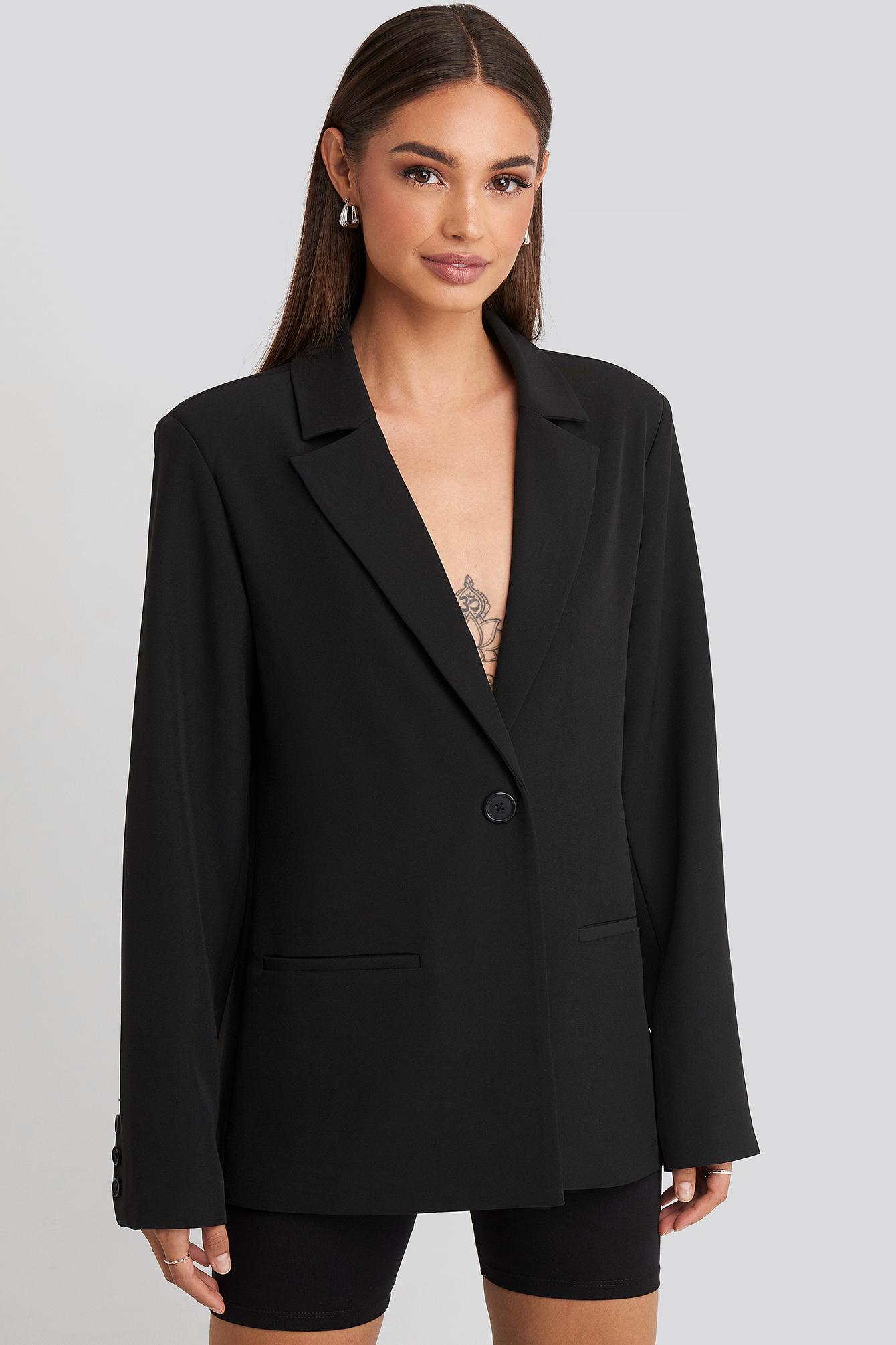 Padded Shoulder Blazer Black