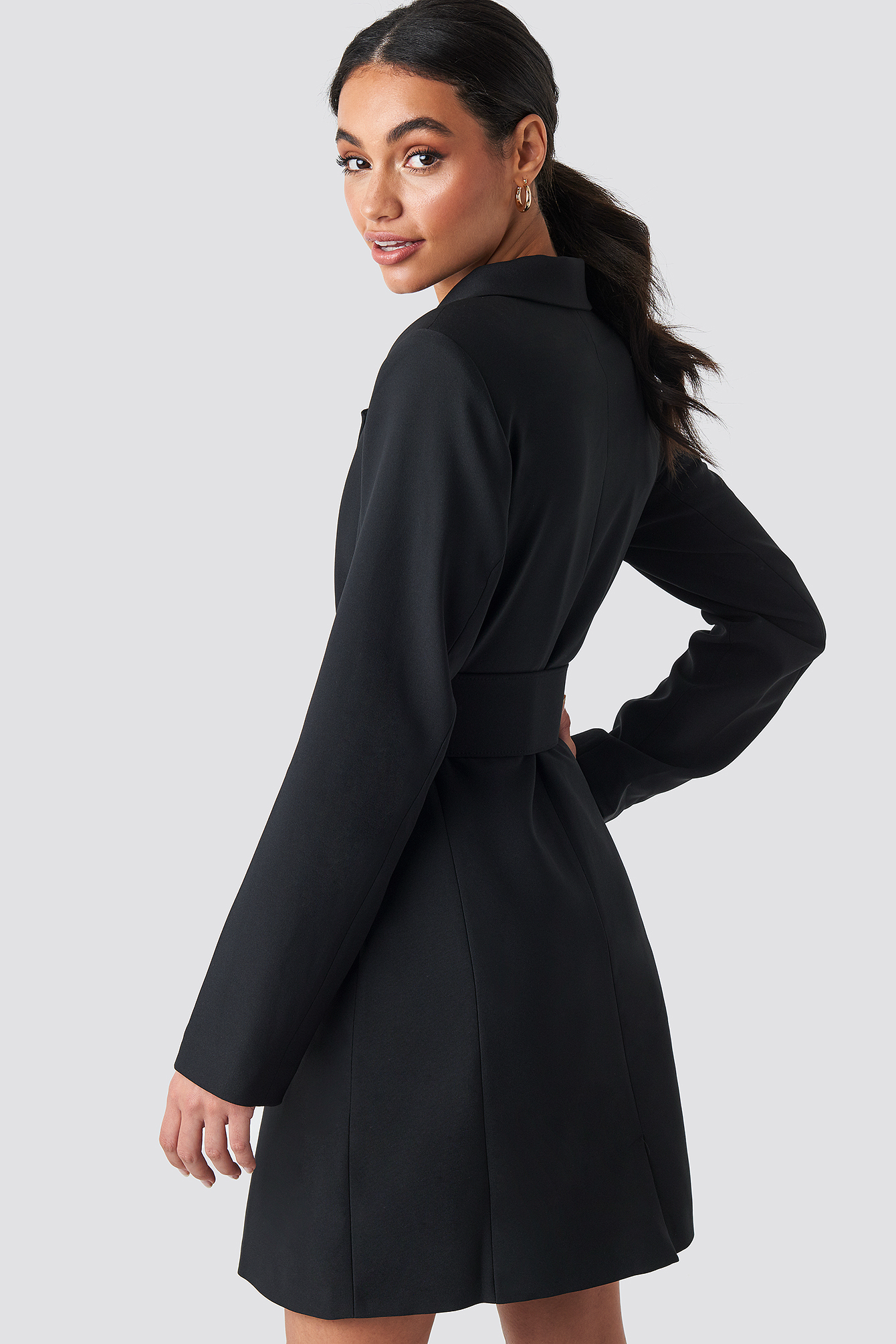 HOSS X NA-KD WIDE BELTED BLAZER DRESS - BLACK