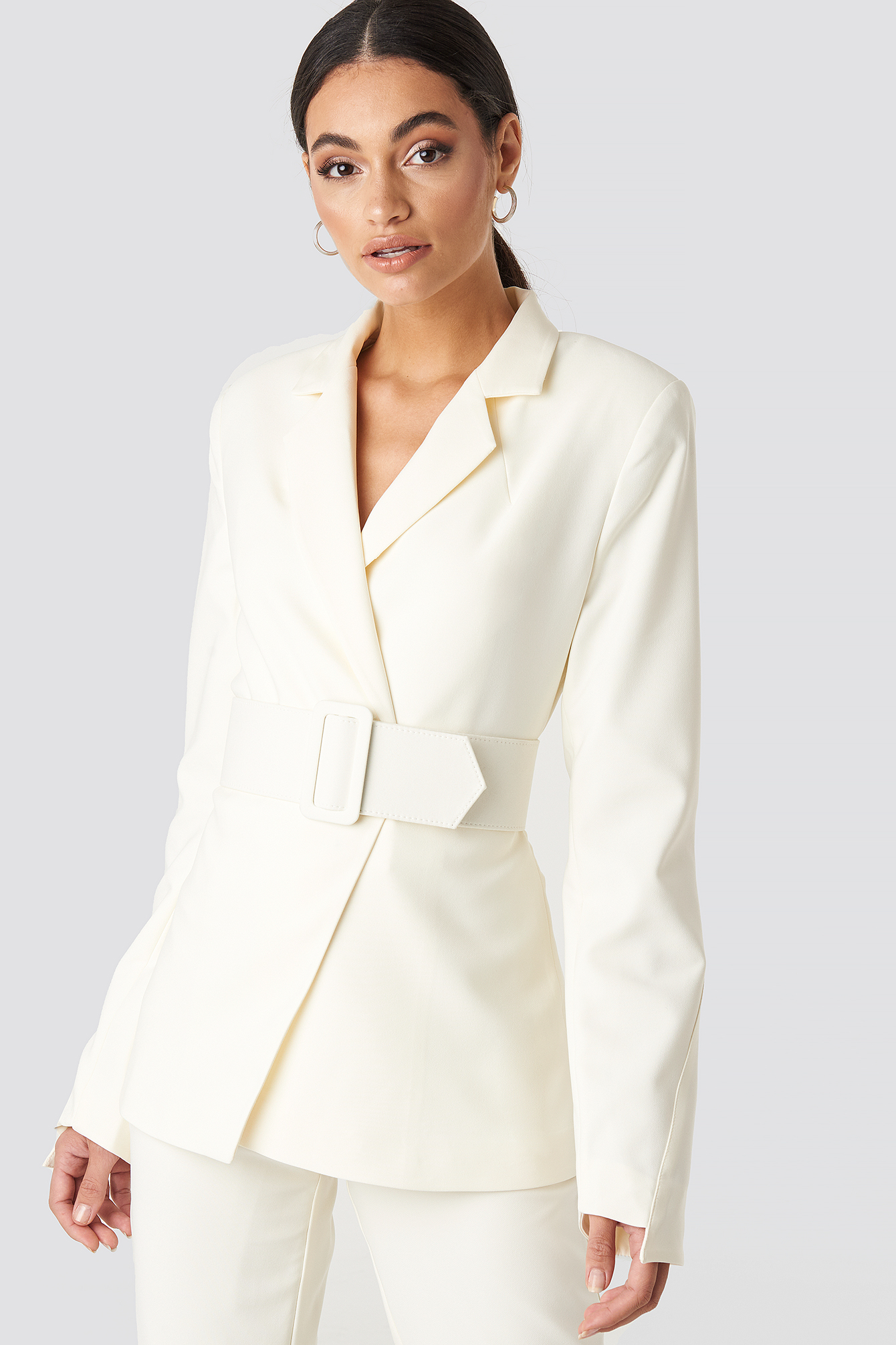 Wide Belted Suit Jacket Cream
