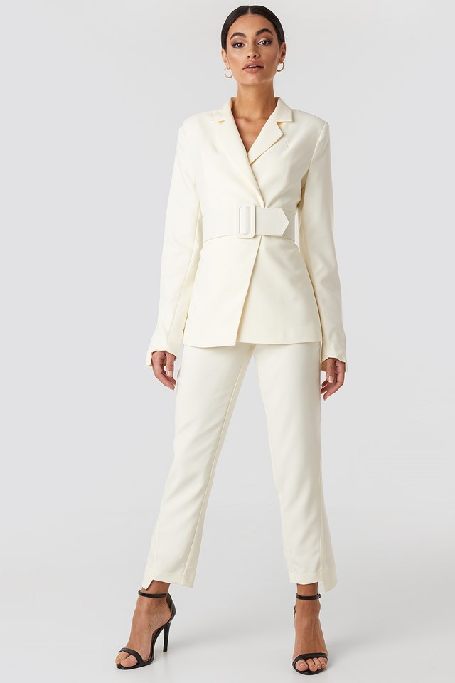 Wide Belted Suit Jacket White | na-kd.com