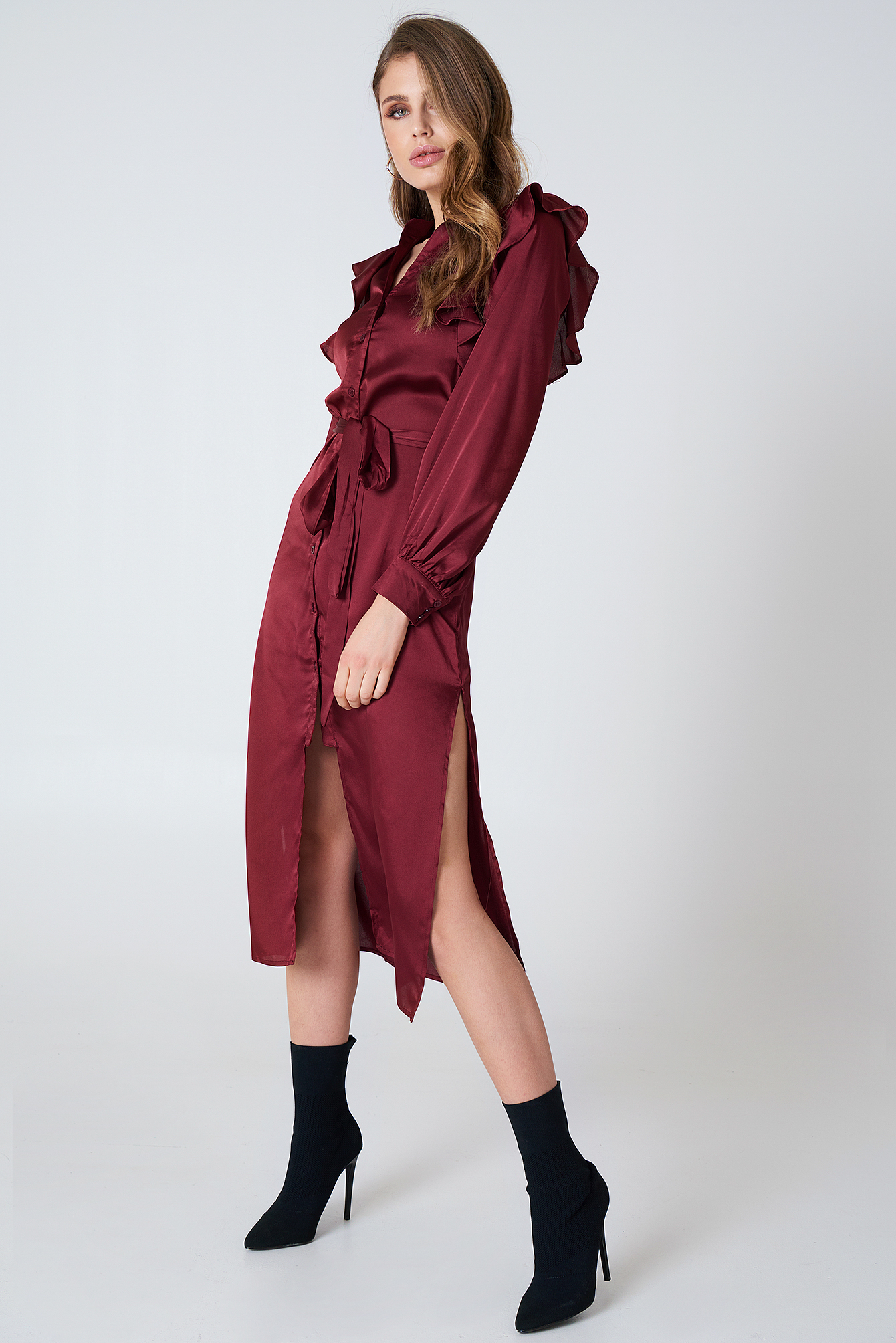 Button Up Satin Dress Rød NAKD
