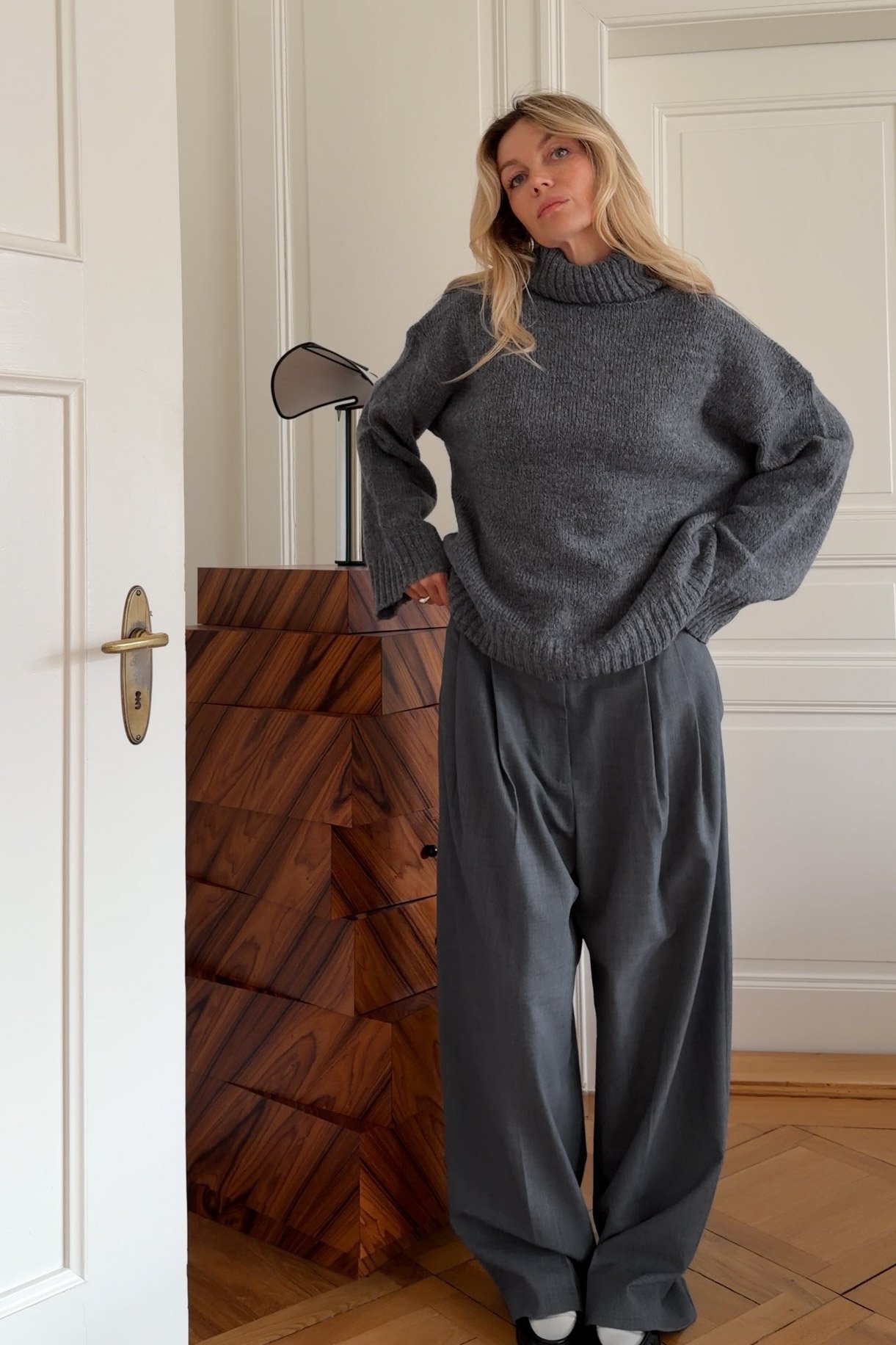 Turtle Neck Wool Blend Knitted Sweater Grey | NA-KD