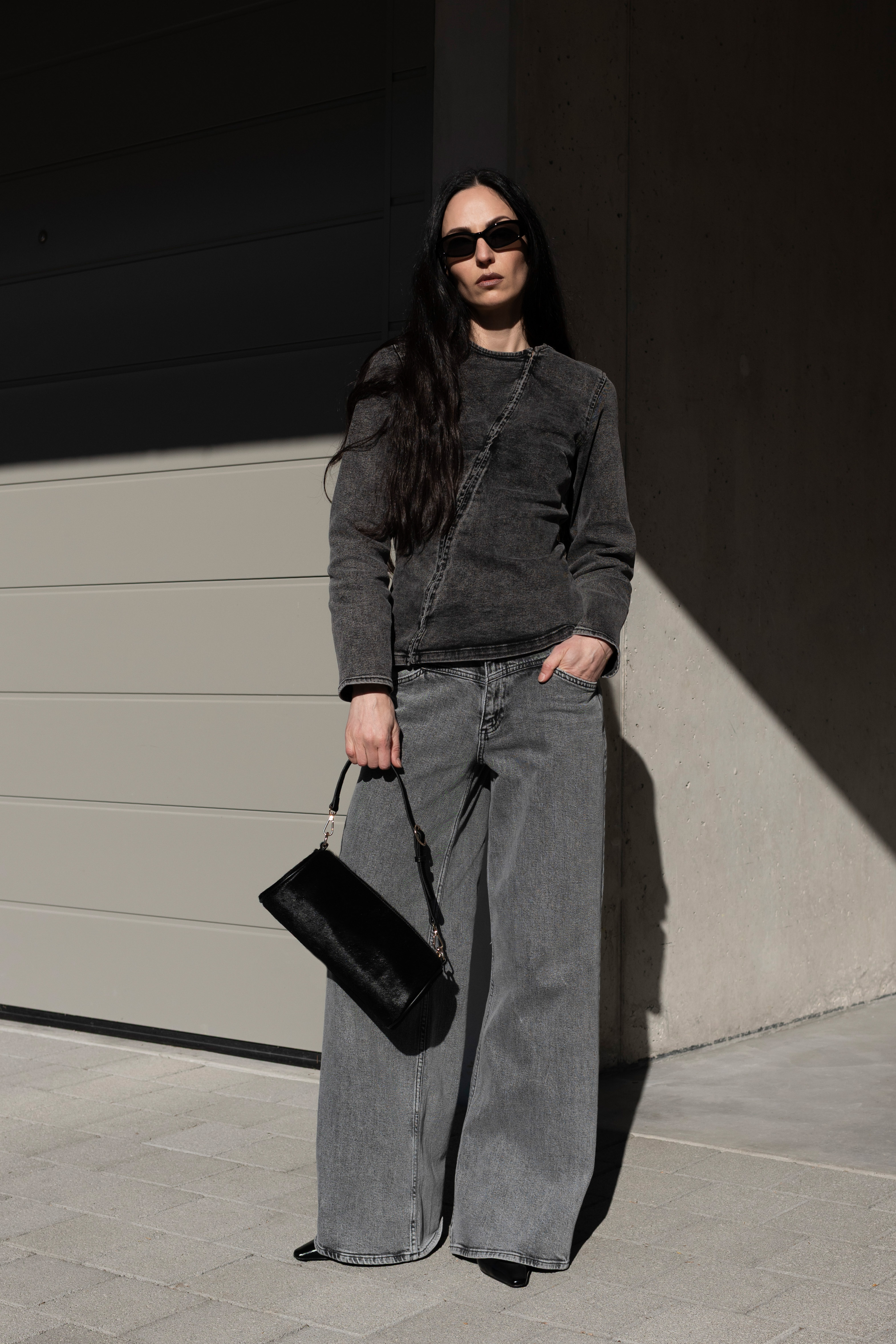 Asymmetric Denim Shirt Grey | NA-KD