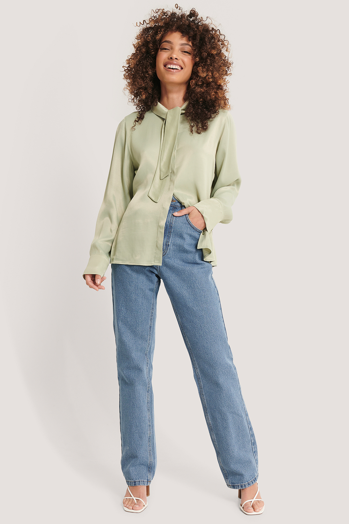 Tie Neck Blouse Green | na-kd.com