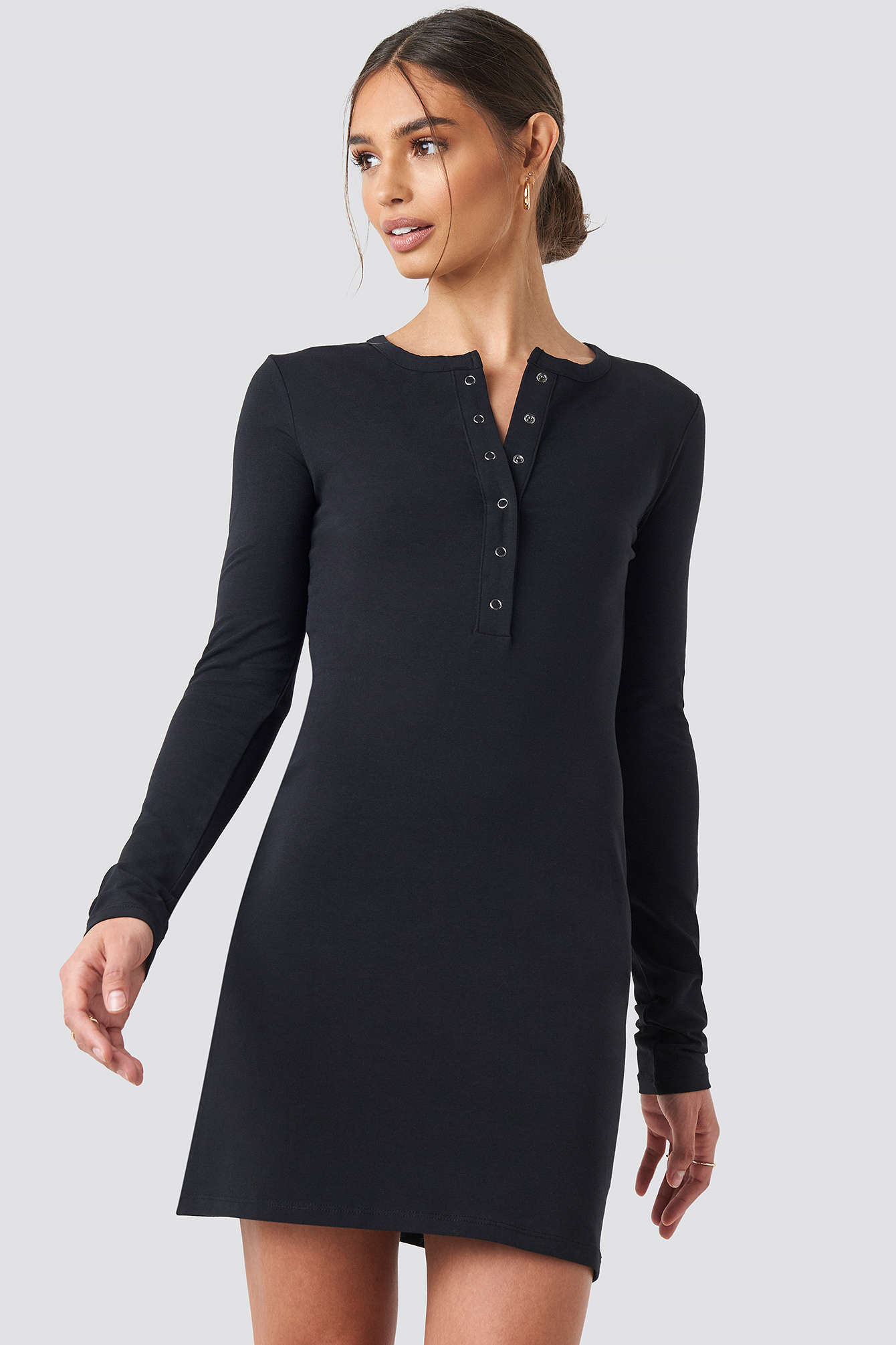 Button Up Mini Dress Black