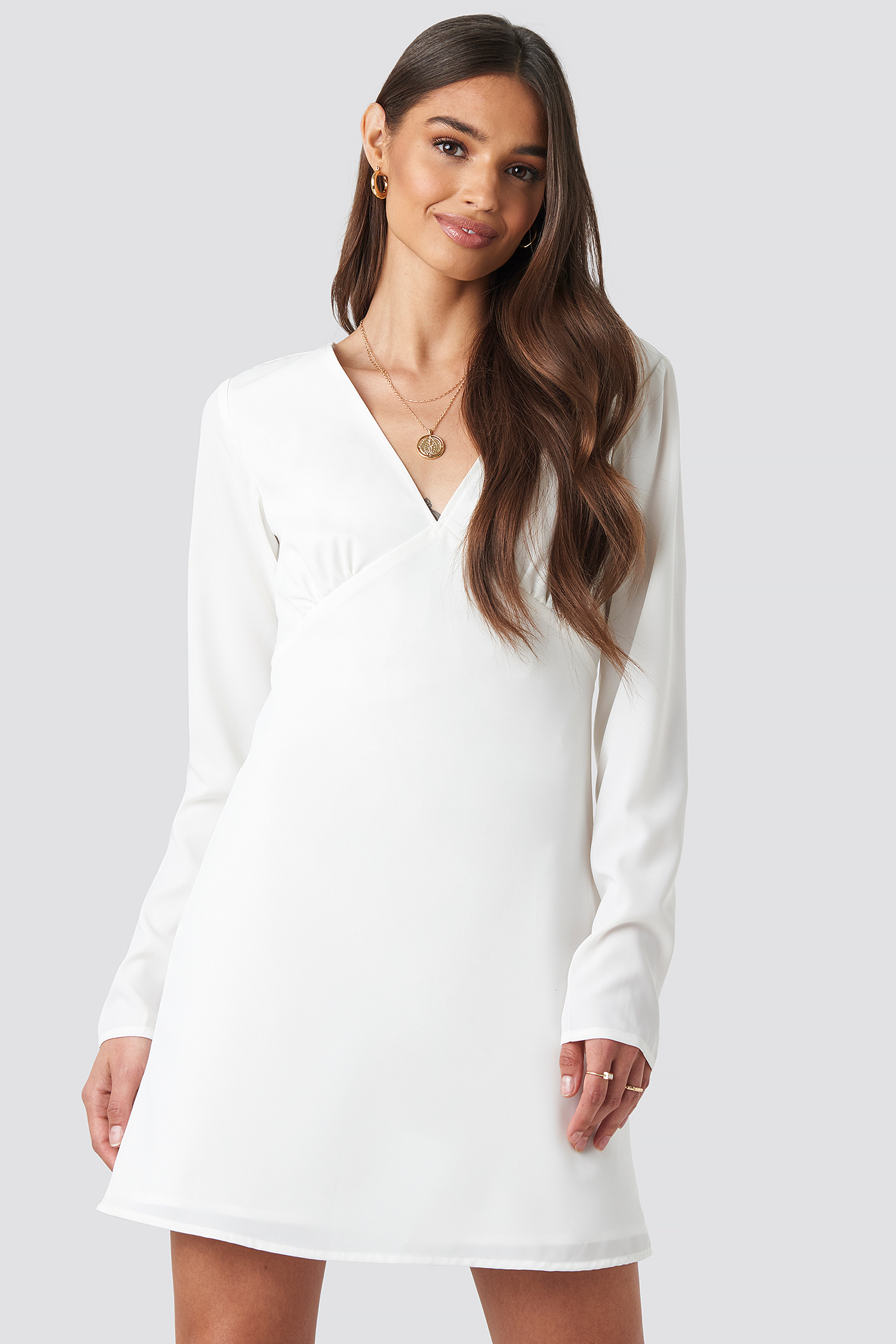 V-Neck Mini Dress White
