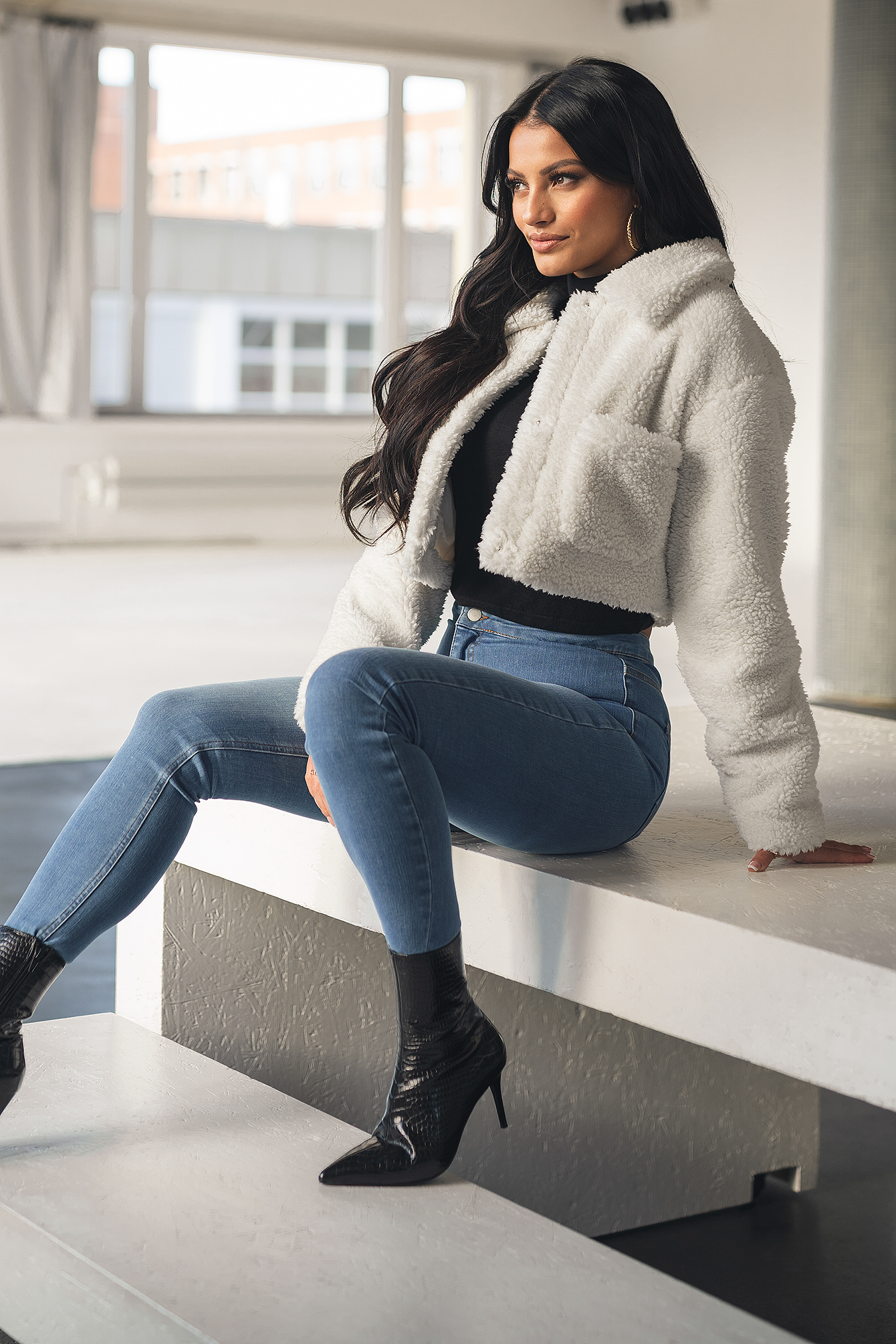 cropped teddy jacket