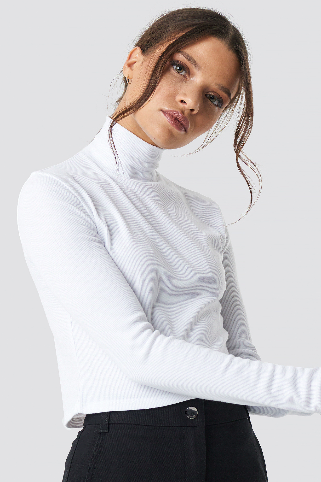 Ribbed Turtleneck Crop Top White