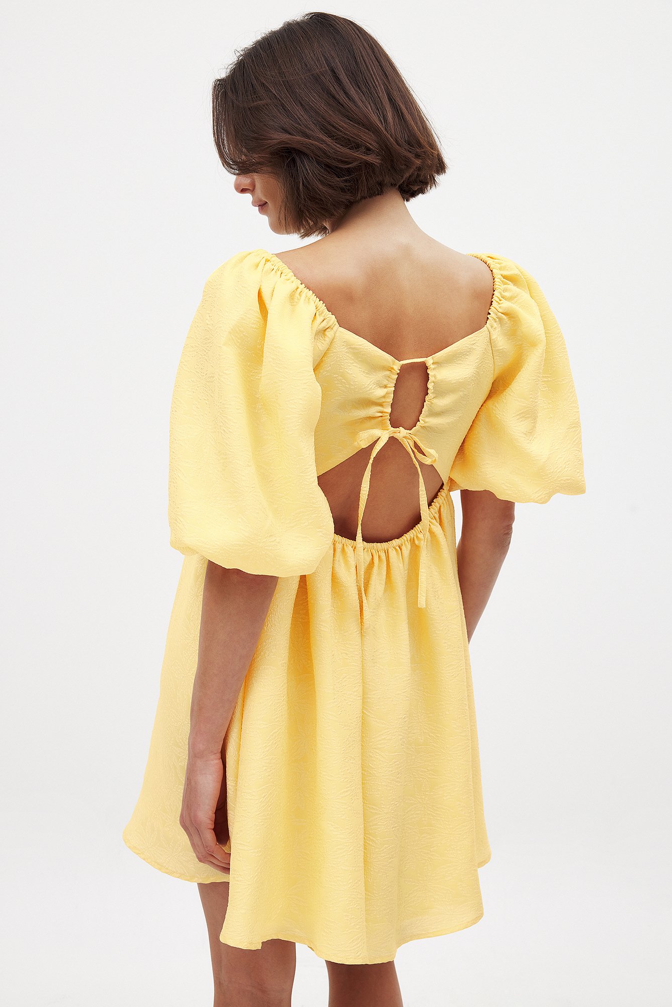 Jacquard Puff Sleeve Mini Dress Yellow | NA-KD Jacquard Puff Sleeve Mini Dress Yellow | NA-KD