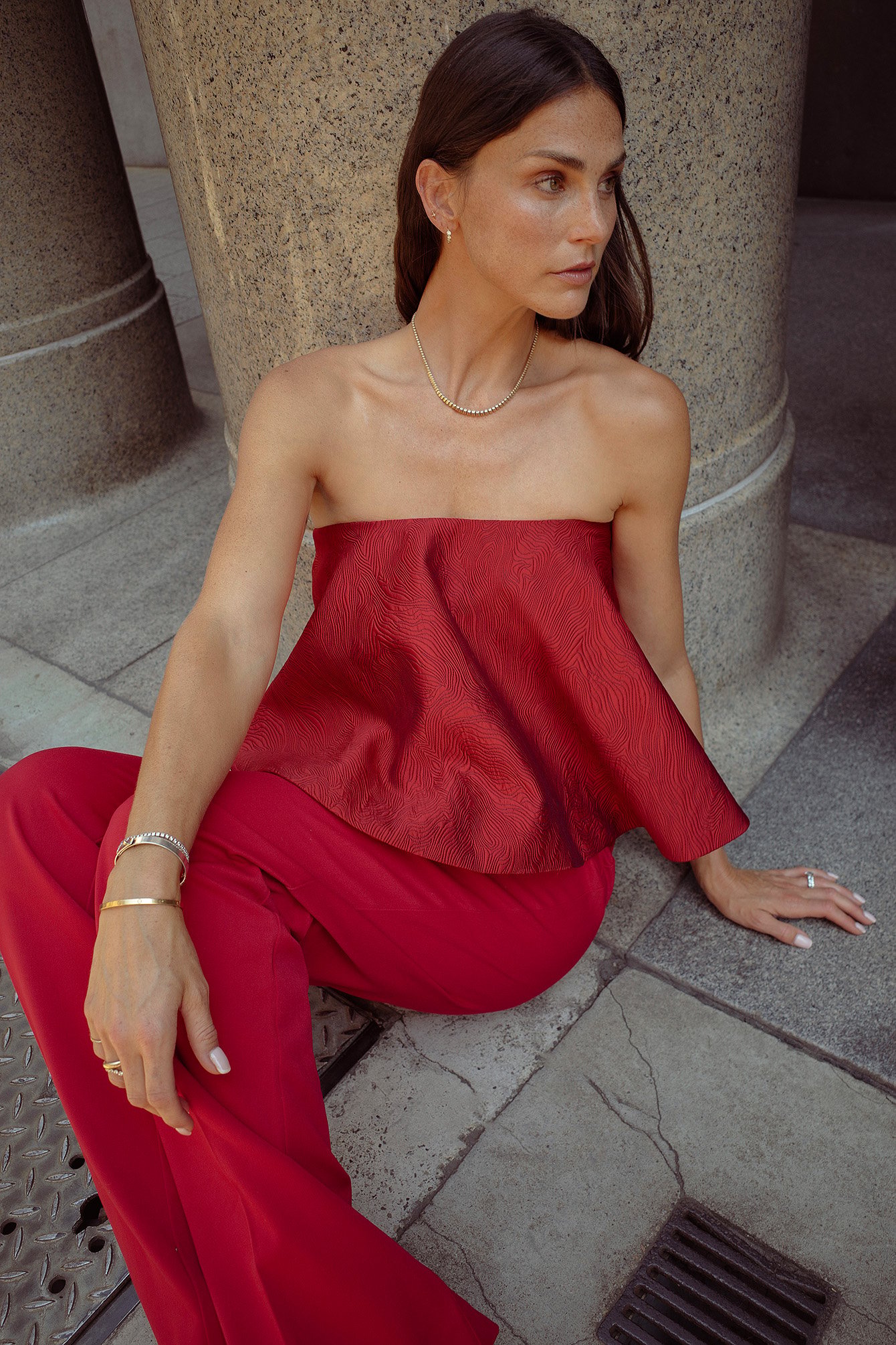 Cecilie Haugaard x NA-KD Jacquard Volume Bandeau Top - Bandeau Tops - Red - EU 42 - NA-KD / NAKD