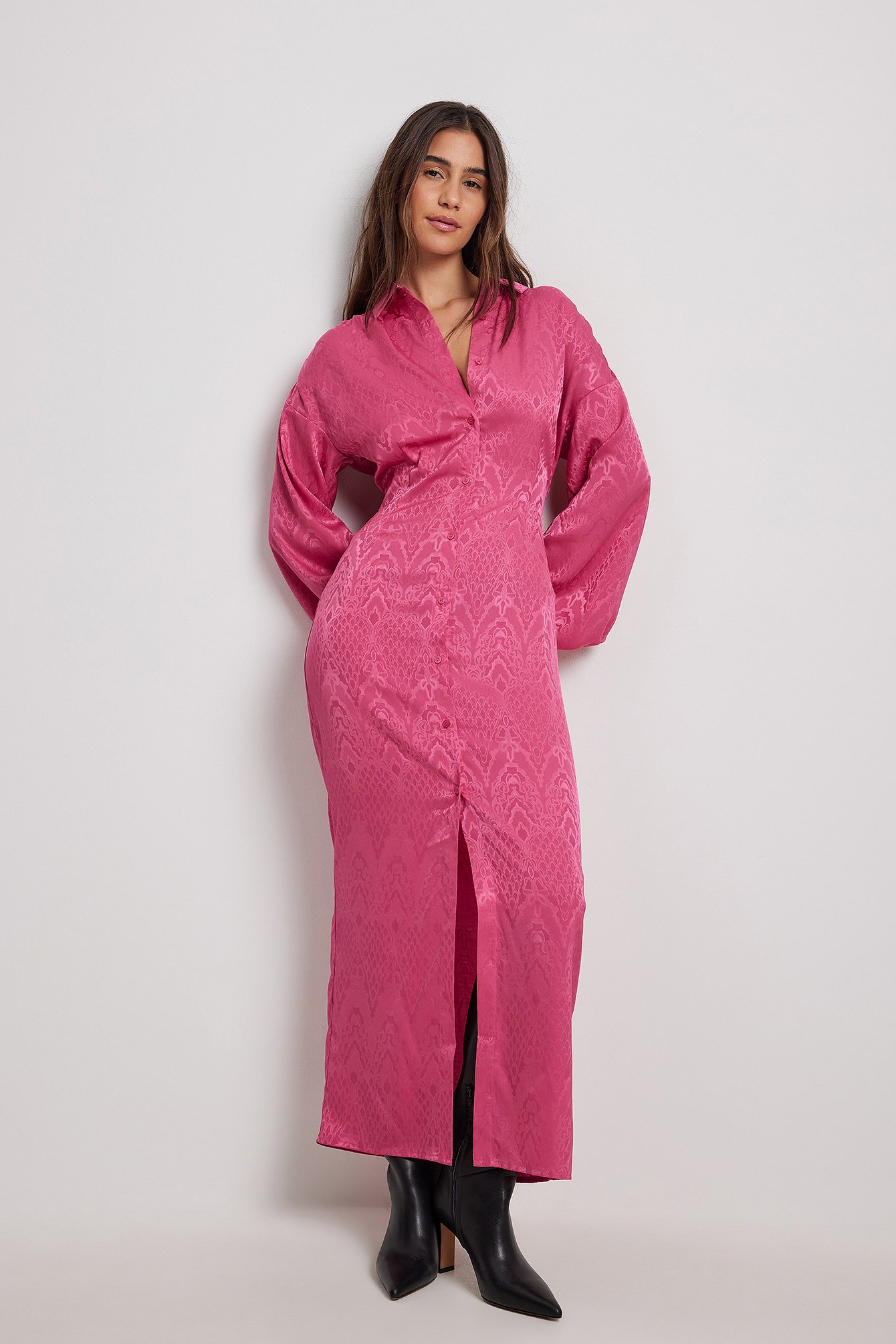 Jacquard Midi Dress Pink | NA-KD
