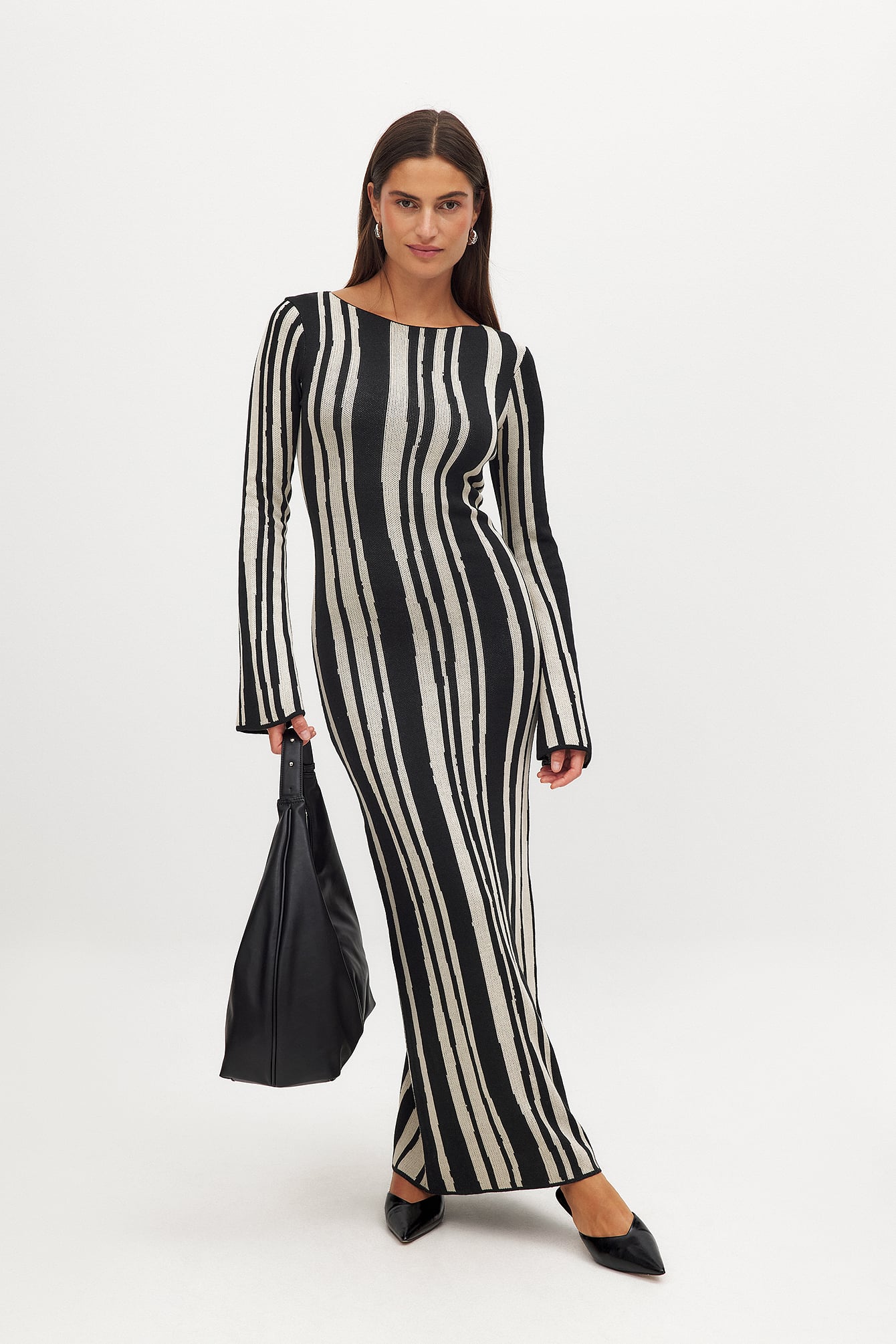 NA-KD - Jacquardstrikket maxikjole - Langermet maxi kjoler - Stripe - X-Small - NA-KD / NAKD