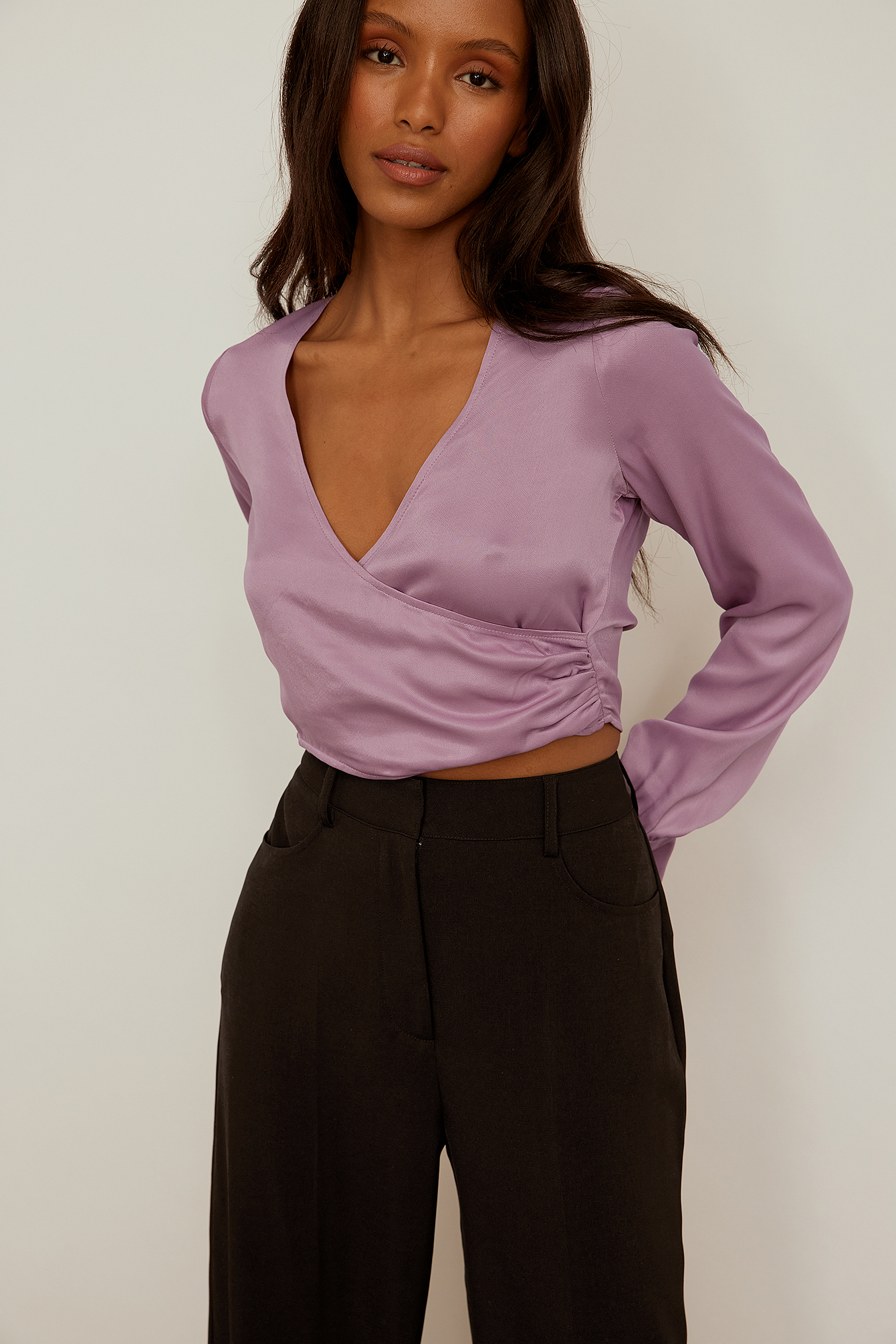 Wrapped Satin Blouse Purple | na-kd.com