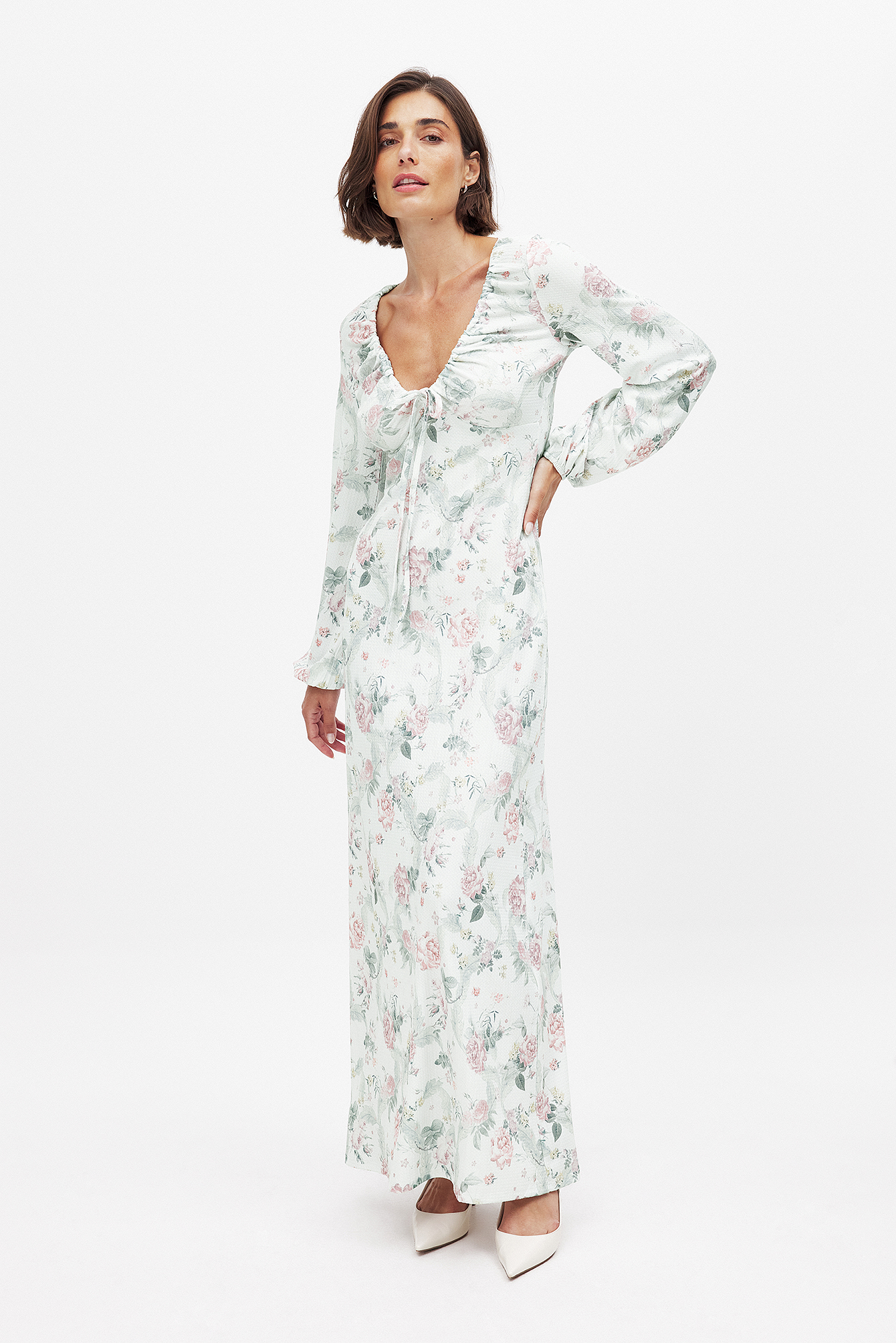 jersey balloon sleeve midi dress Jersey Balloon Sleeve Maxi Dress Multicolor