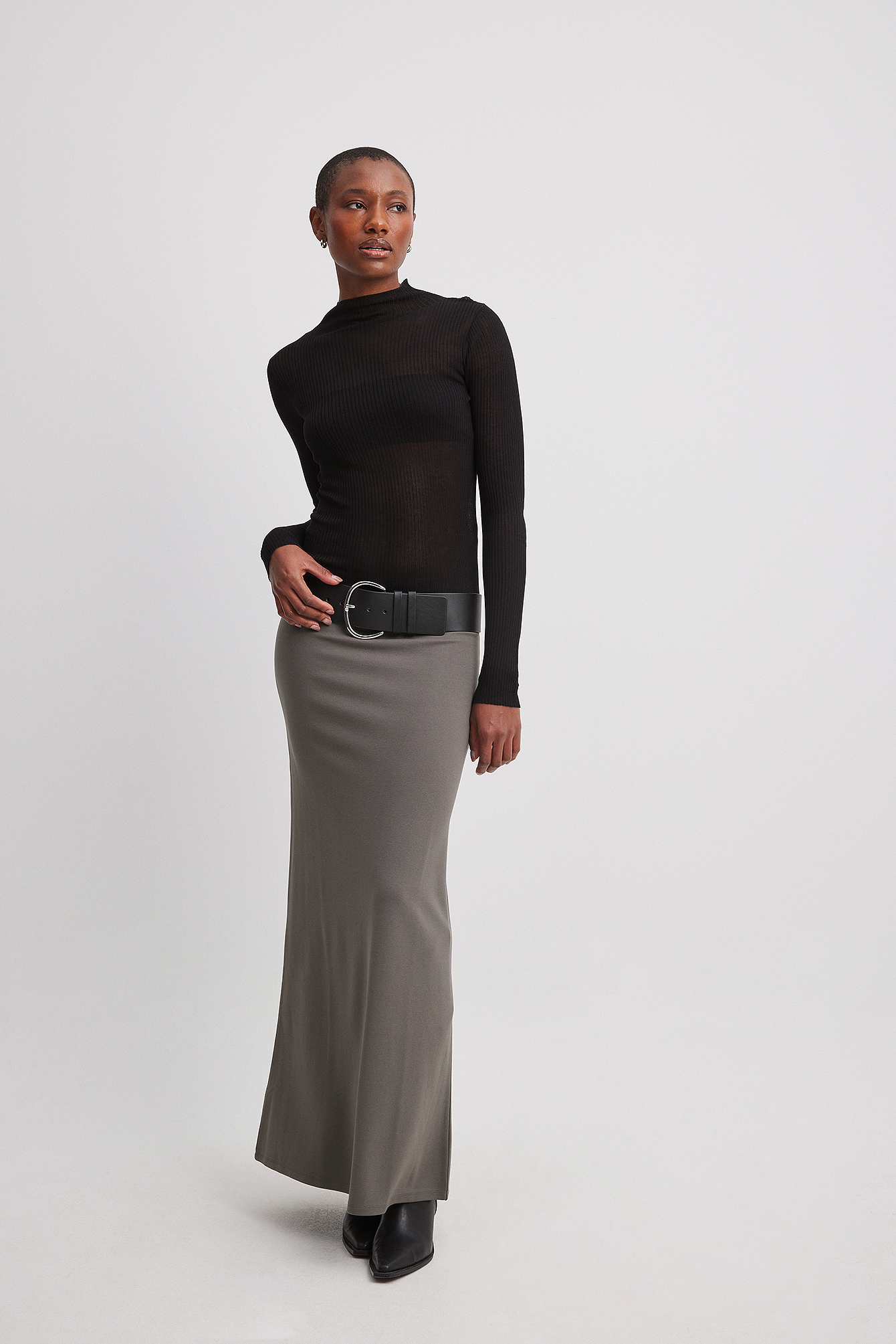 Jersey Low Waist Maxi Skirt Grey | NA-KD