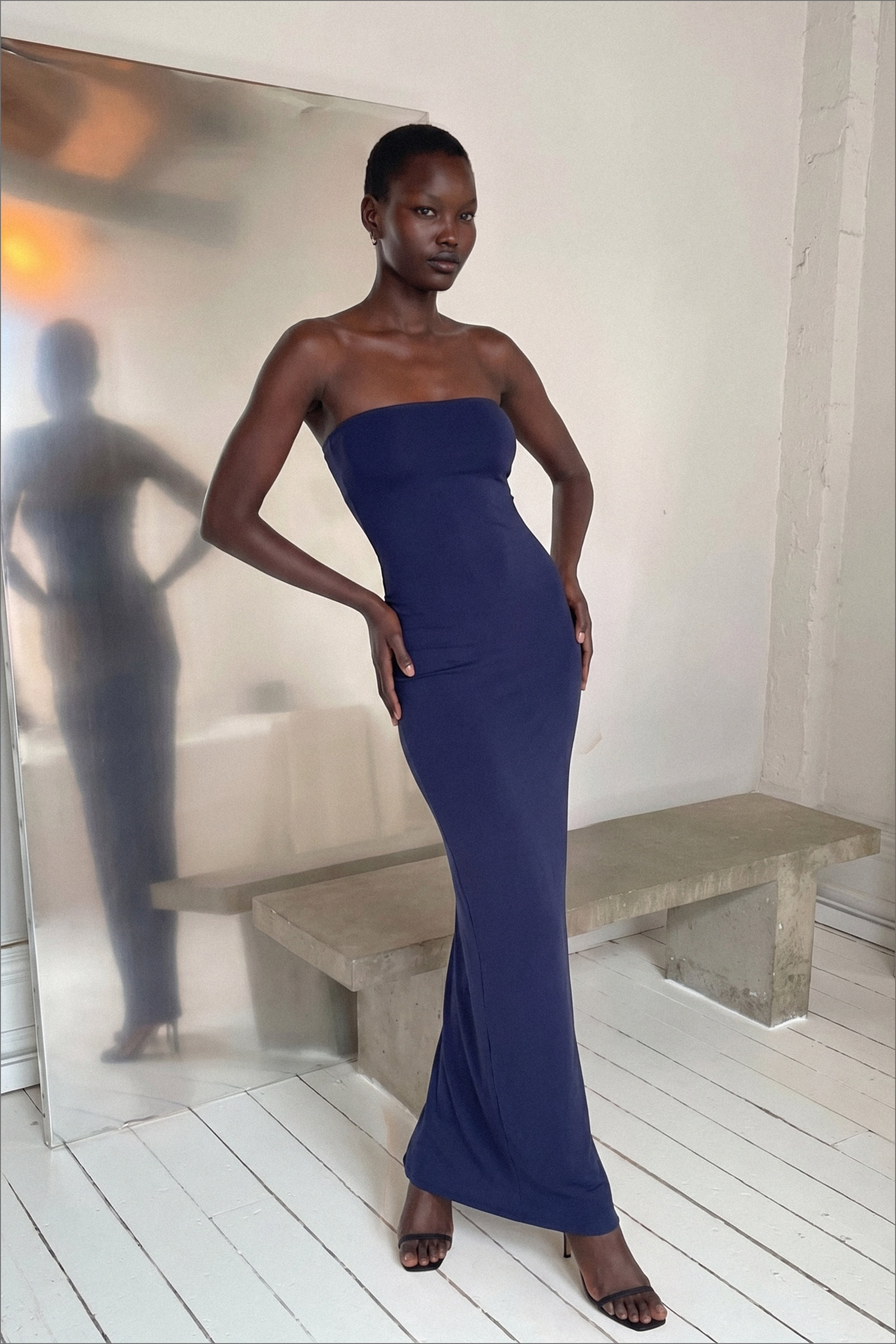 Jersey tube maxi-jurk - Strapless jurk - Blauw - S - NA-KD / NAKD