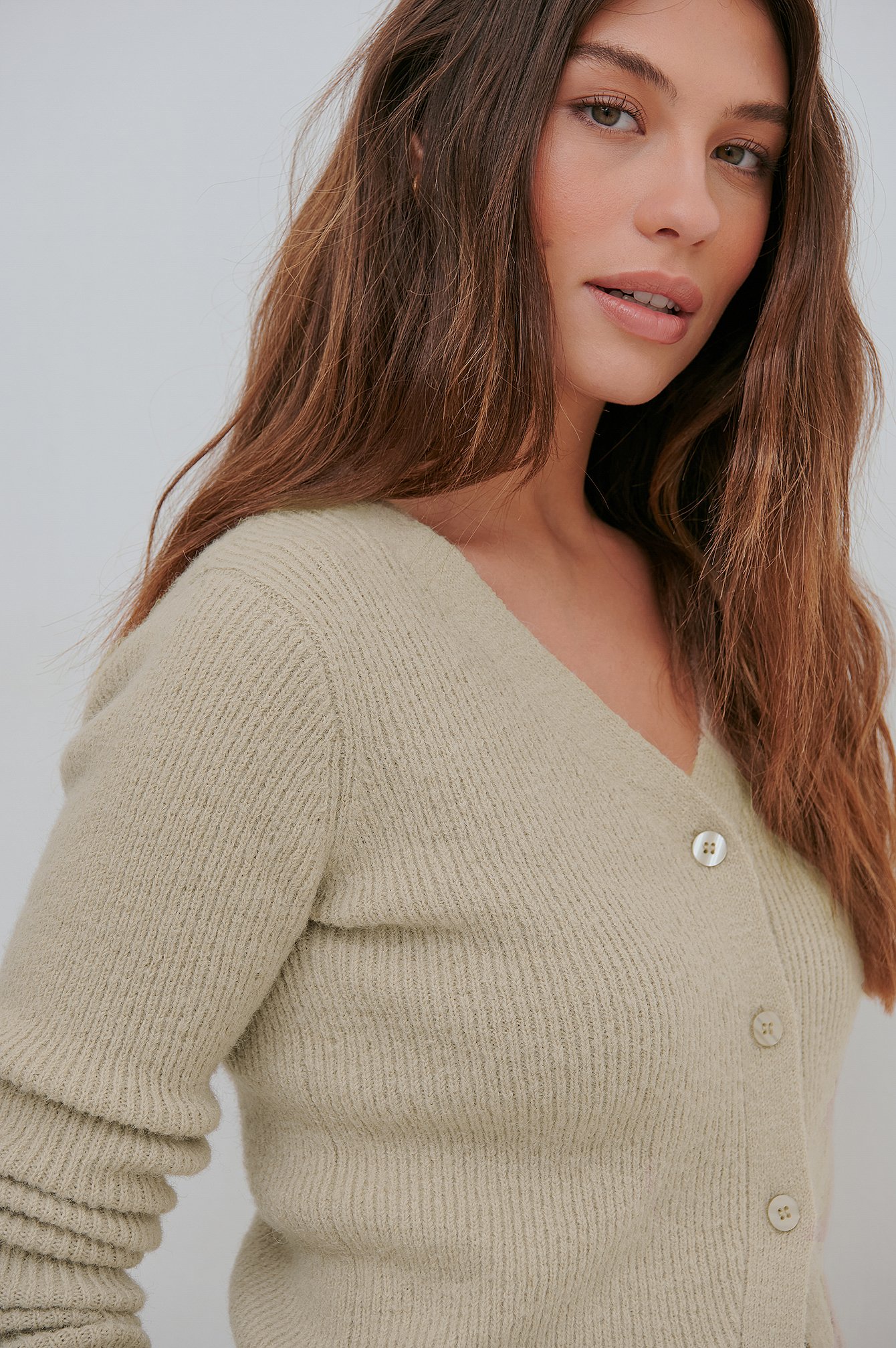 Greige Ribbed Knitted Cardigan