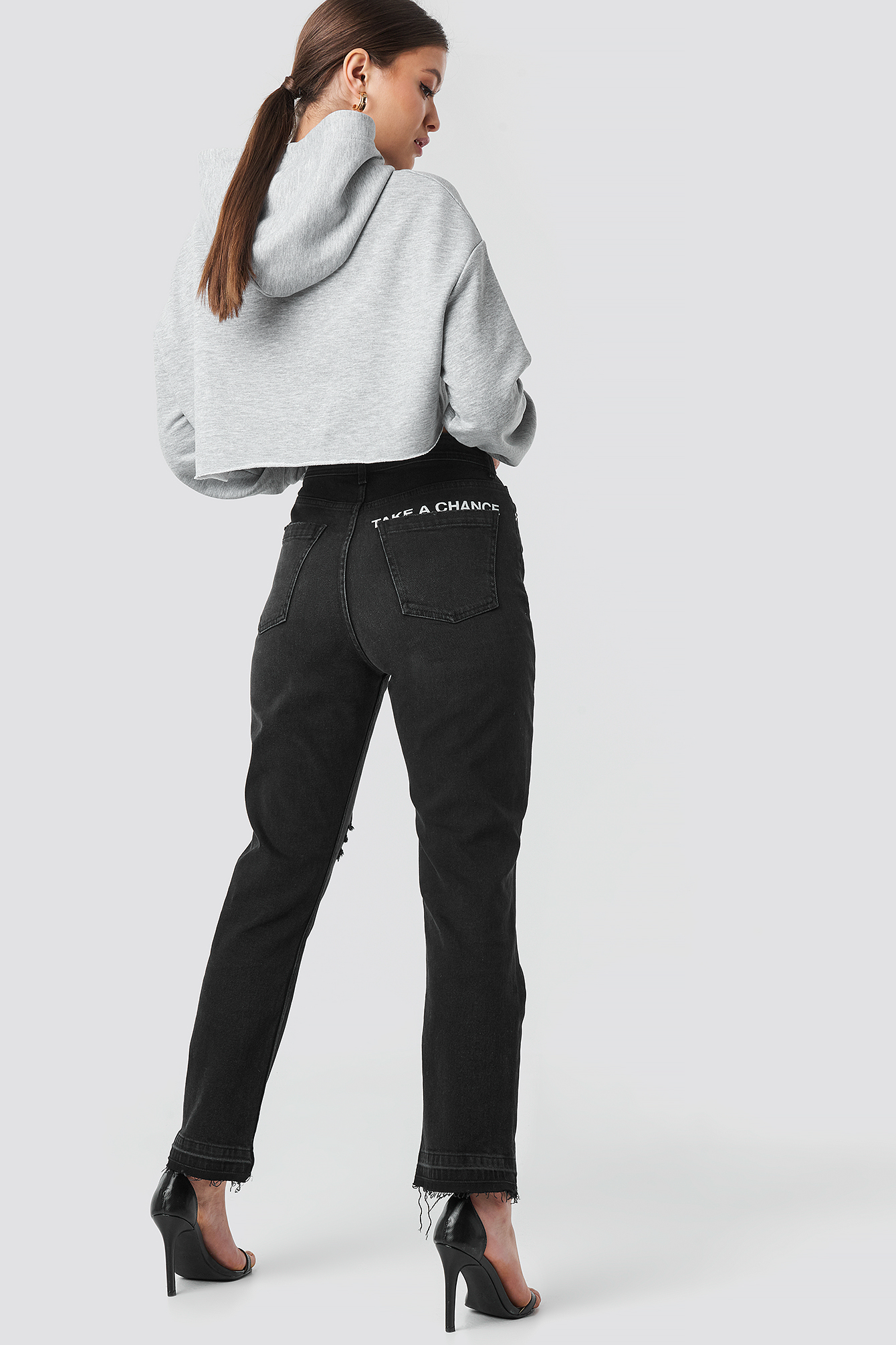 "Chance" High Waist Straight Jeans Black/White