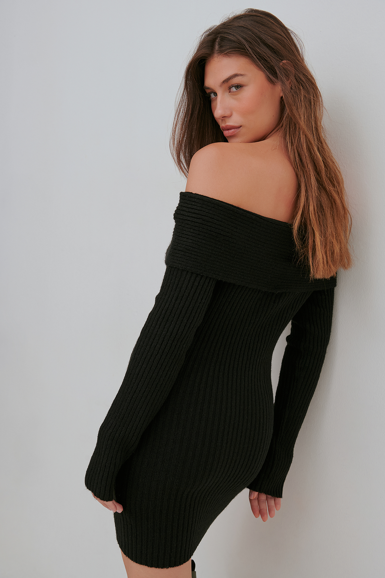 Folded Knit Mini Dress Black | na-kd.com