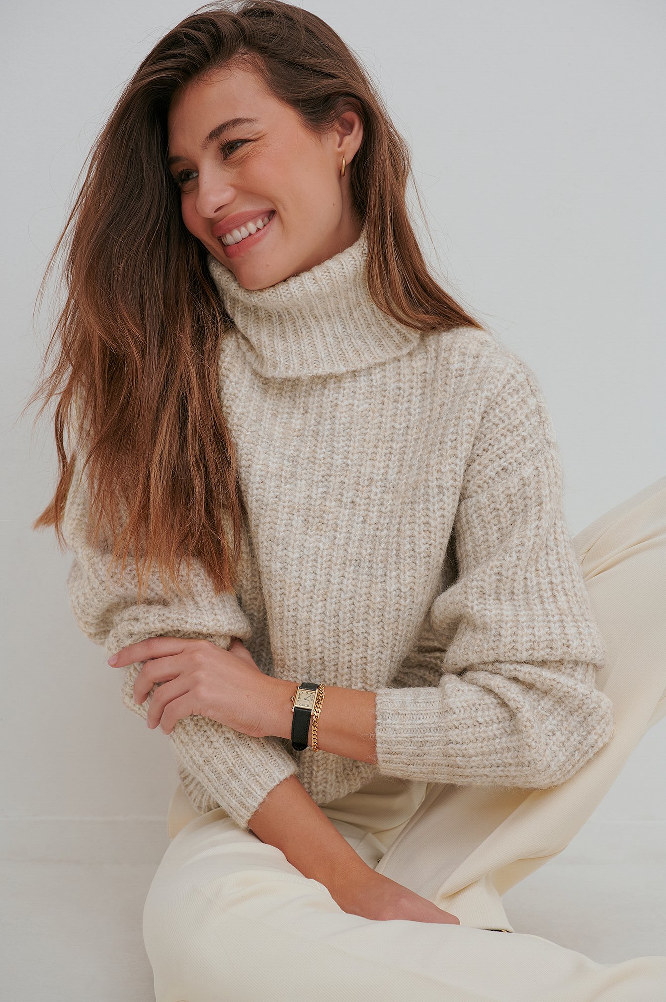 Winter White Kraftig strikket polosweater