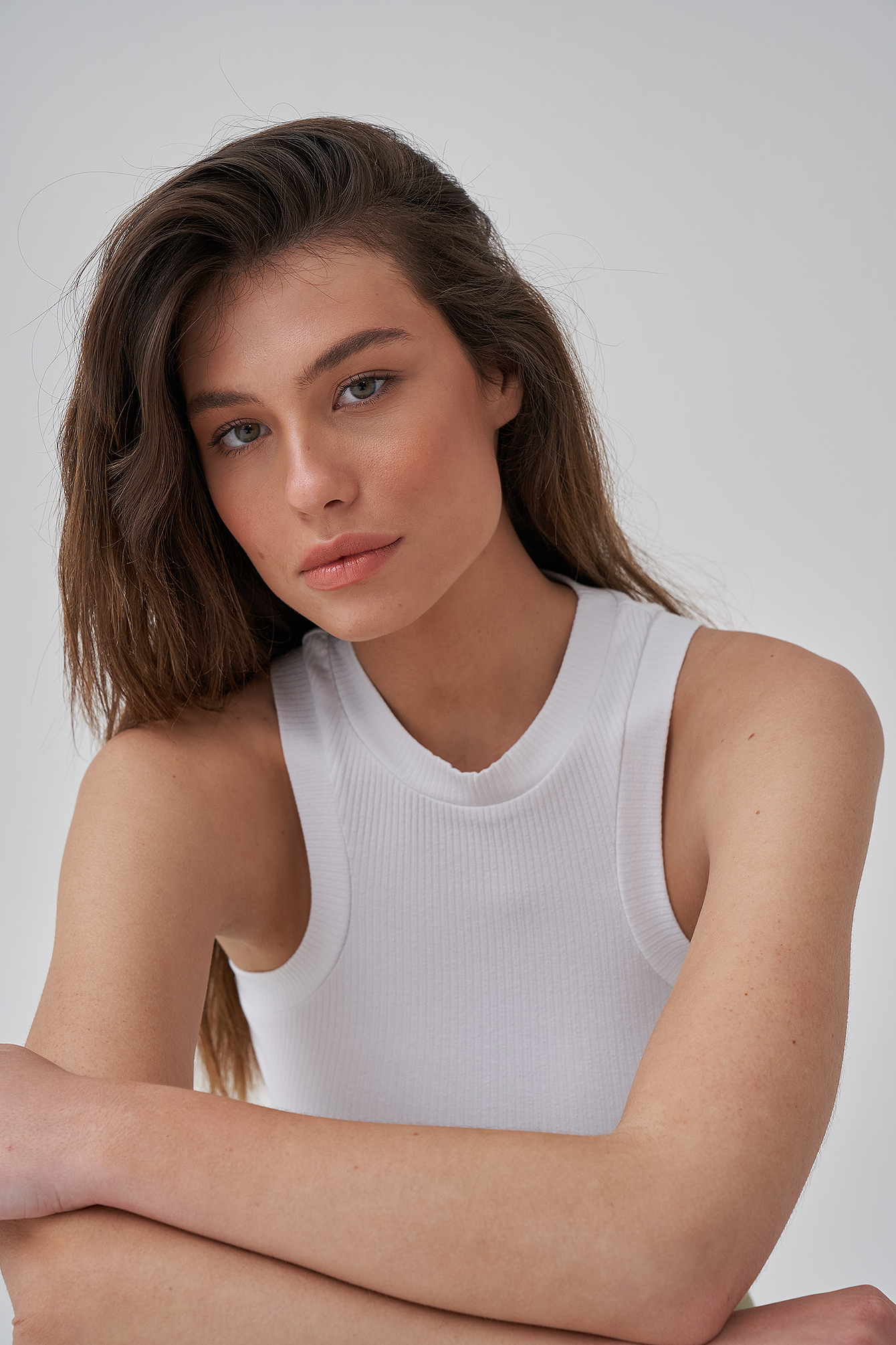high neck ribbed white top
