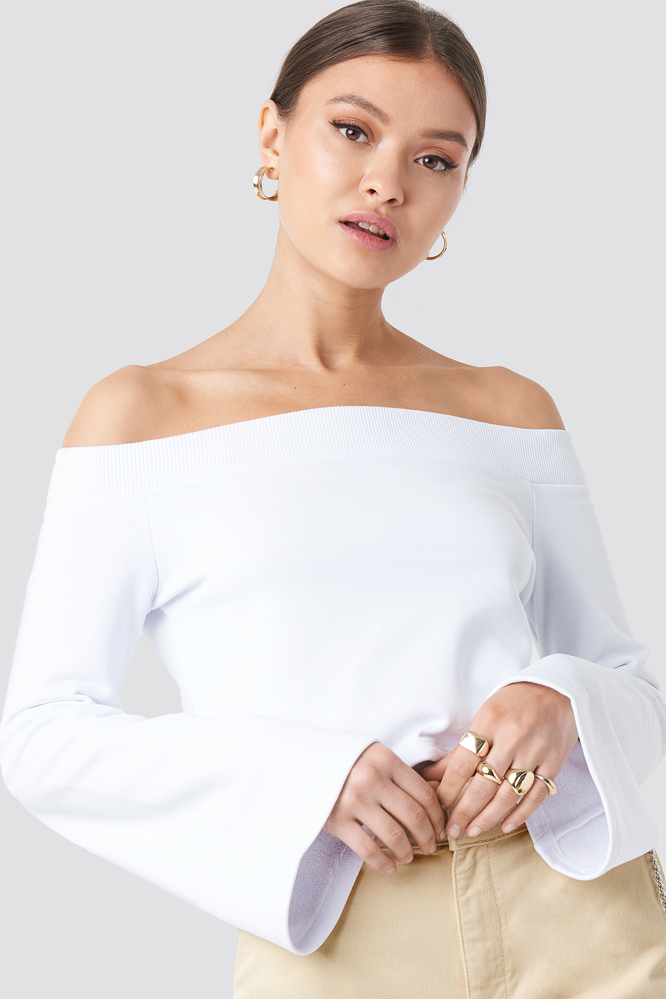 Off Shoulder Cropped Sweatshirt White
