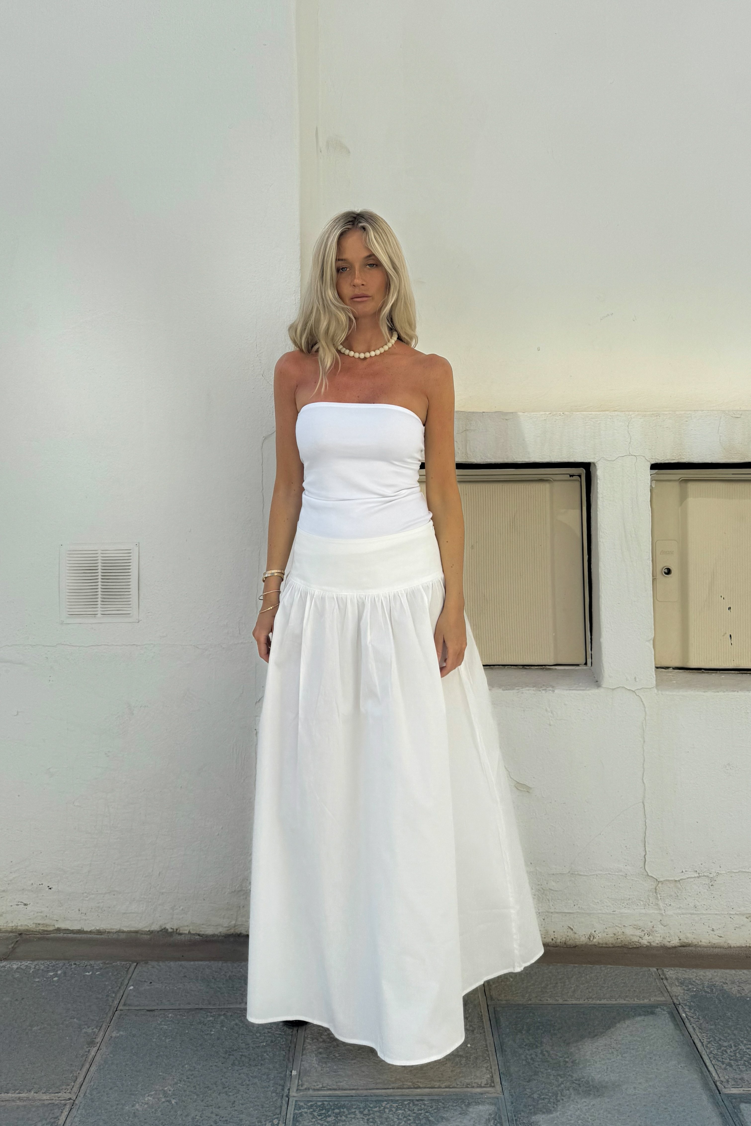 Gathered Maxi Cotton Skirt White NA-KD