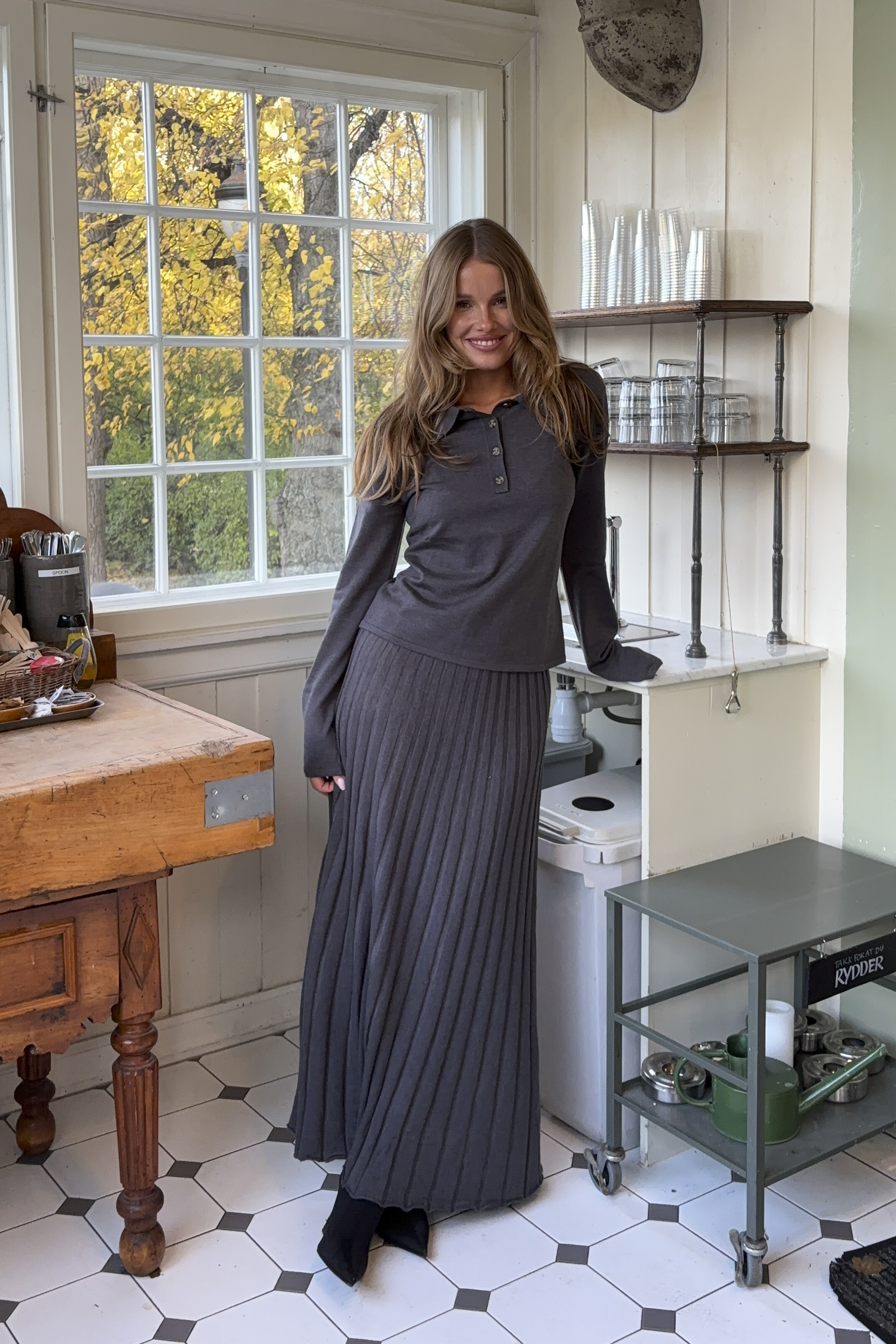 Wool Blend Knitted Midi Skirt Grey | NA-KD