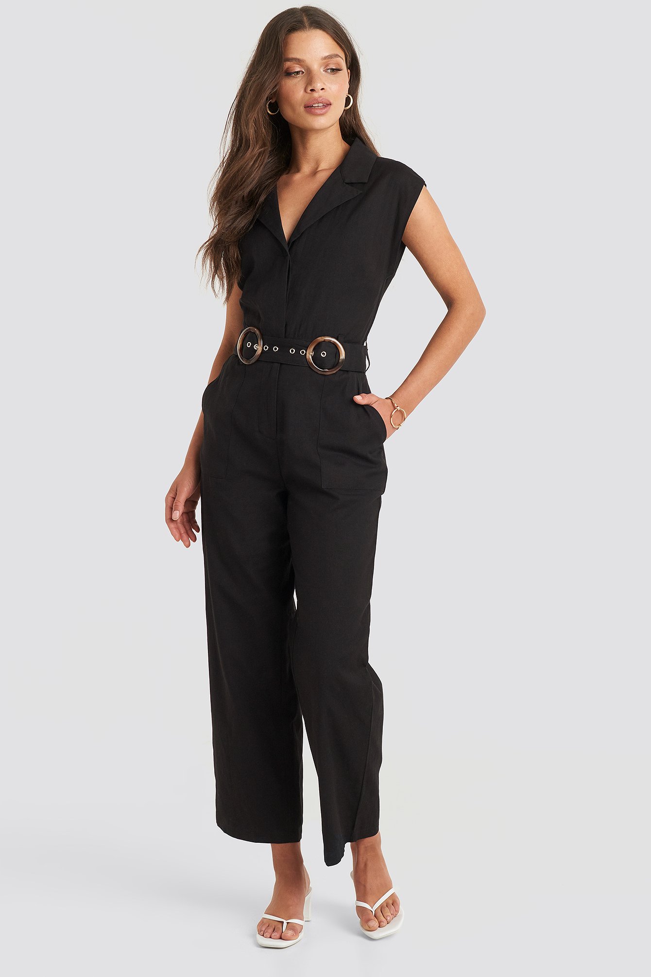 Black Julia Wieniawa x NA-KD Belted Front Pocket Jumpsuit