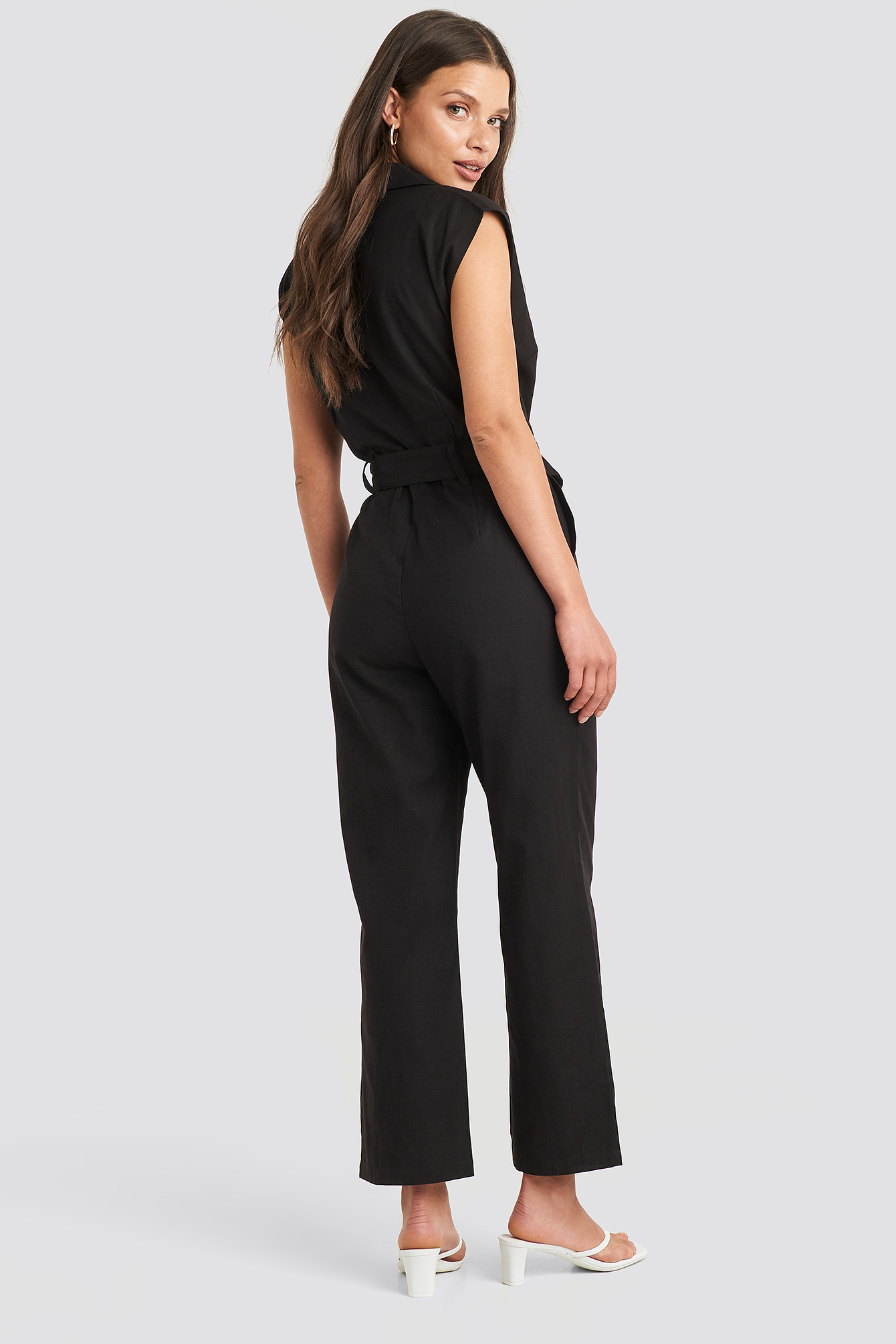 JULIA WIENIAWA X NA-KD Belted Front Pocket Jumpsuit Black