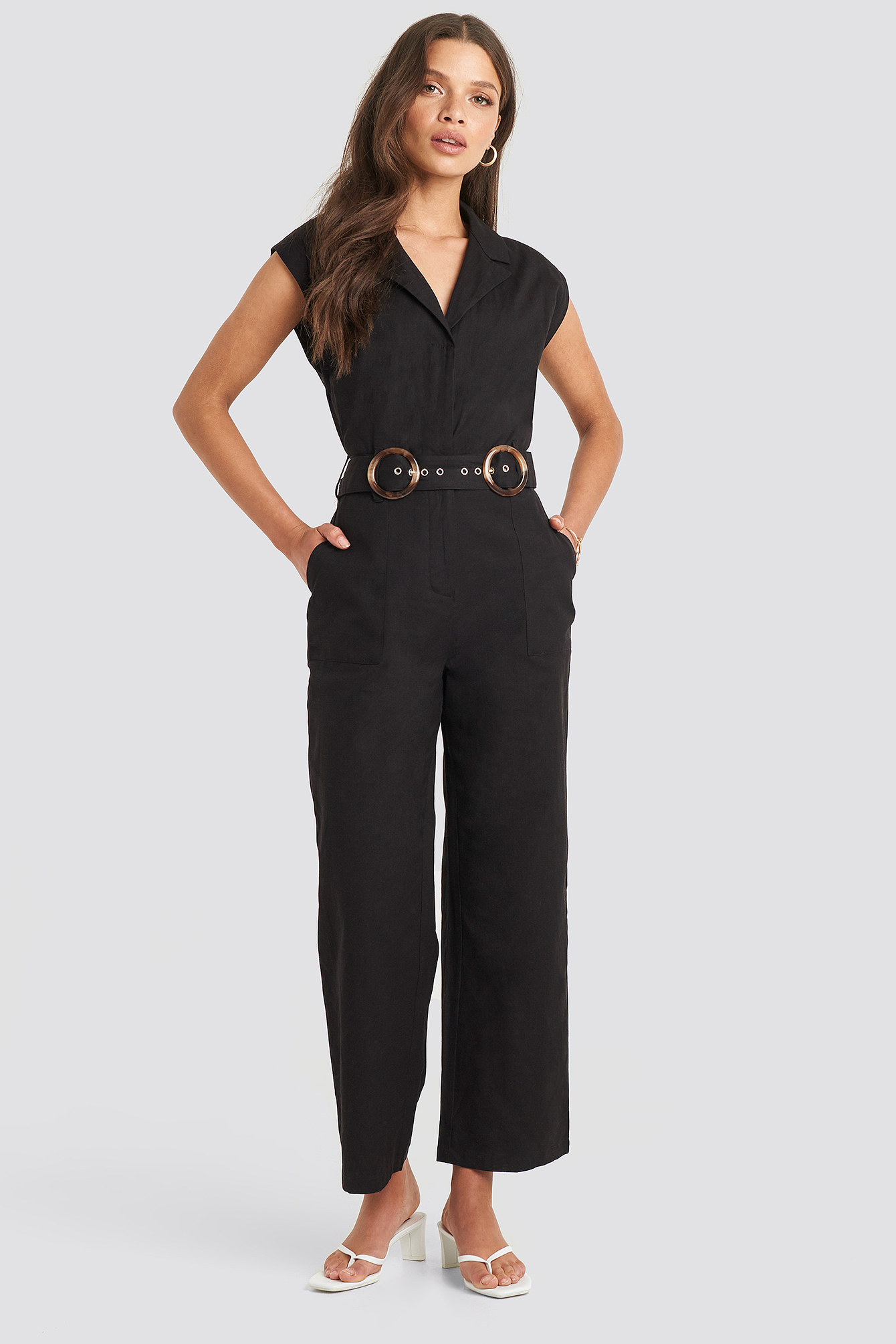 JULIA WIENIAWA X NA-KD Belted Front Pocket Jumpsuit Black
