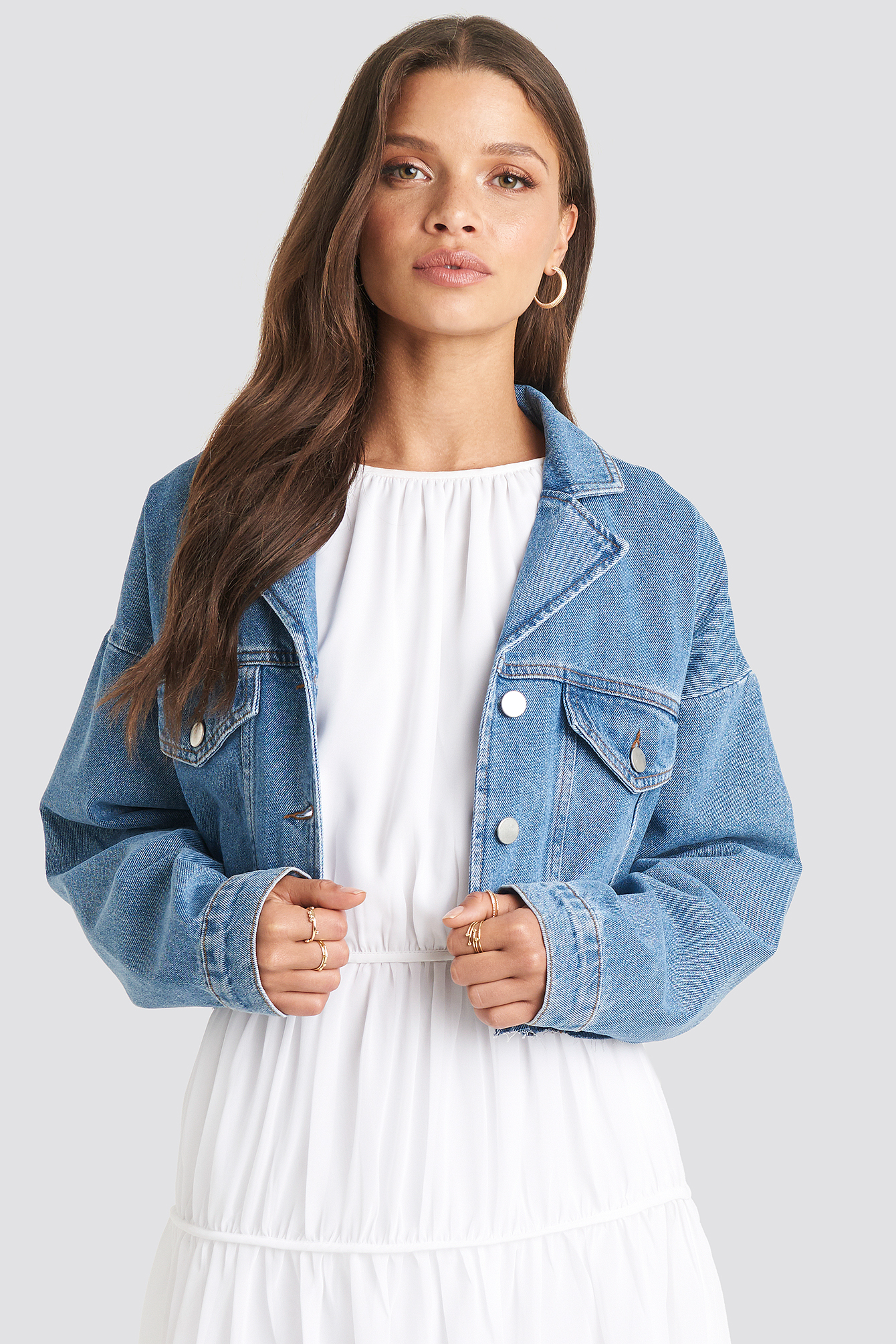 Cropped Raw Edge Denim Jacket Light Blue