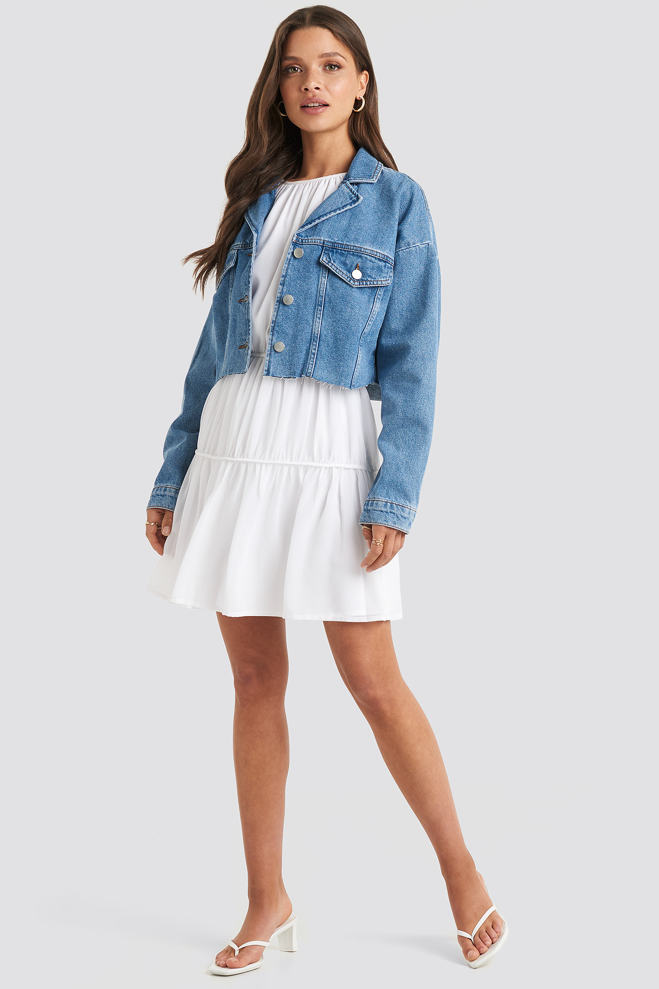 Cropped Raw Edge Denim Jacket Blue | na 