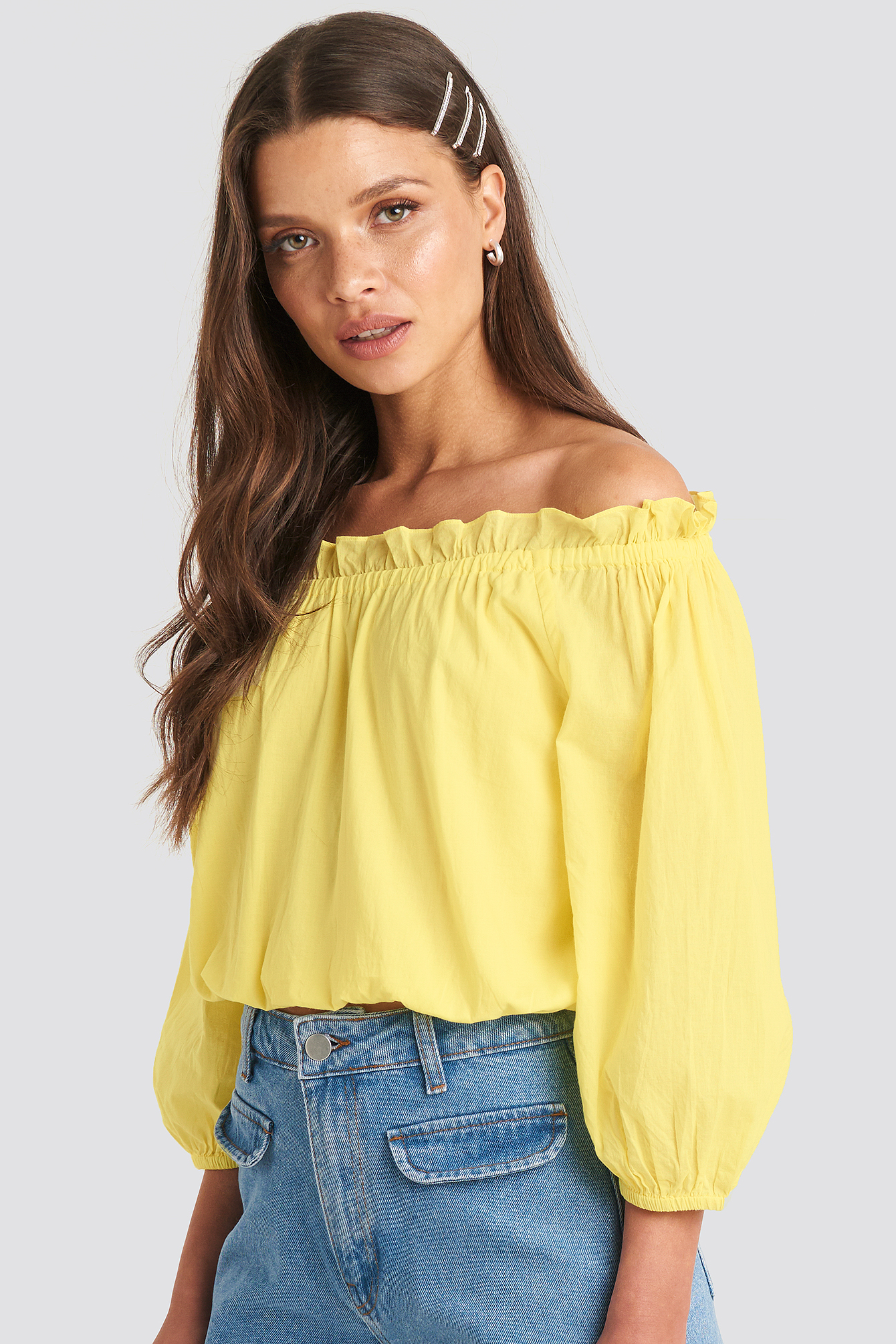 Na-kd Off Shoulder Puffy Sleeve Cropped 