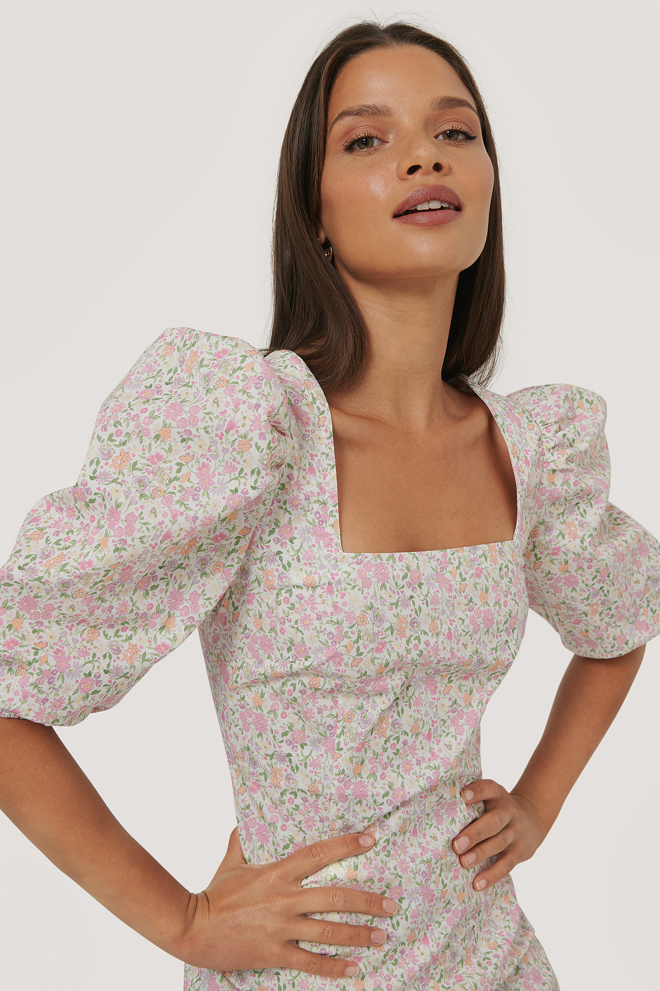 Square Neck Puff Sleeve Mini Dress 