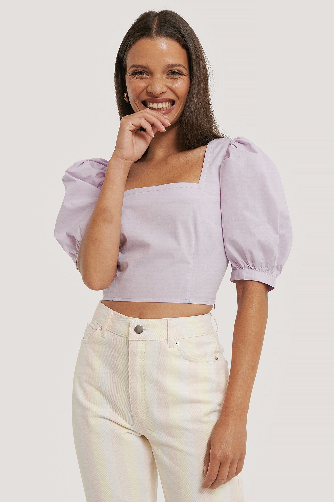 Lilac Square Neck Puff Sleeve Top