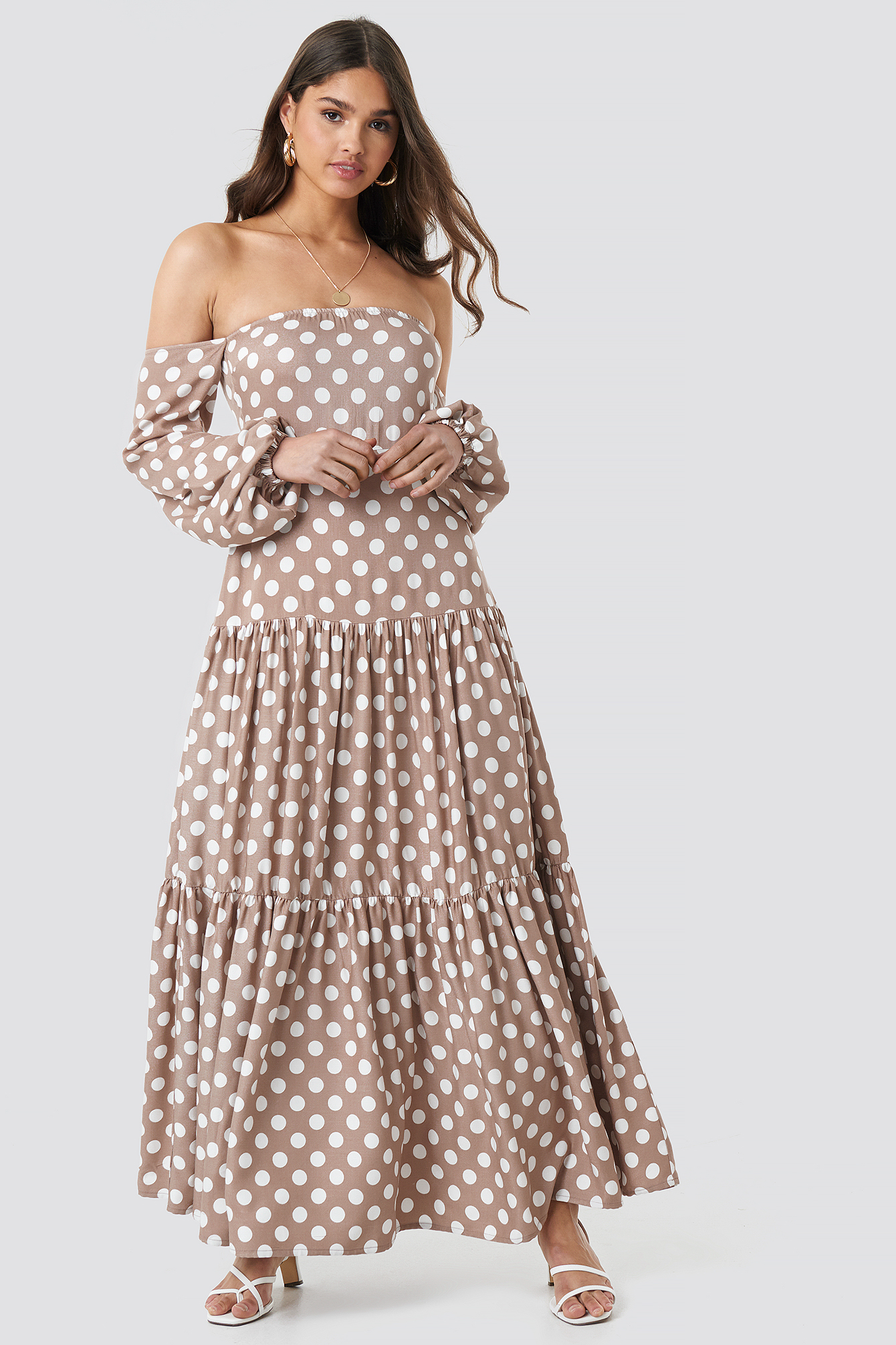 Polka Dot Maxi Dress Beige/White