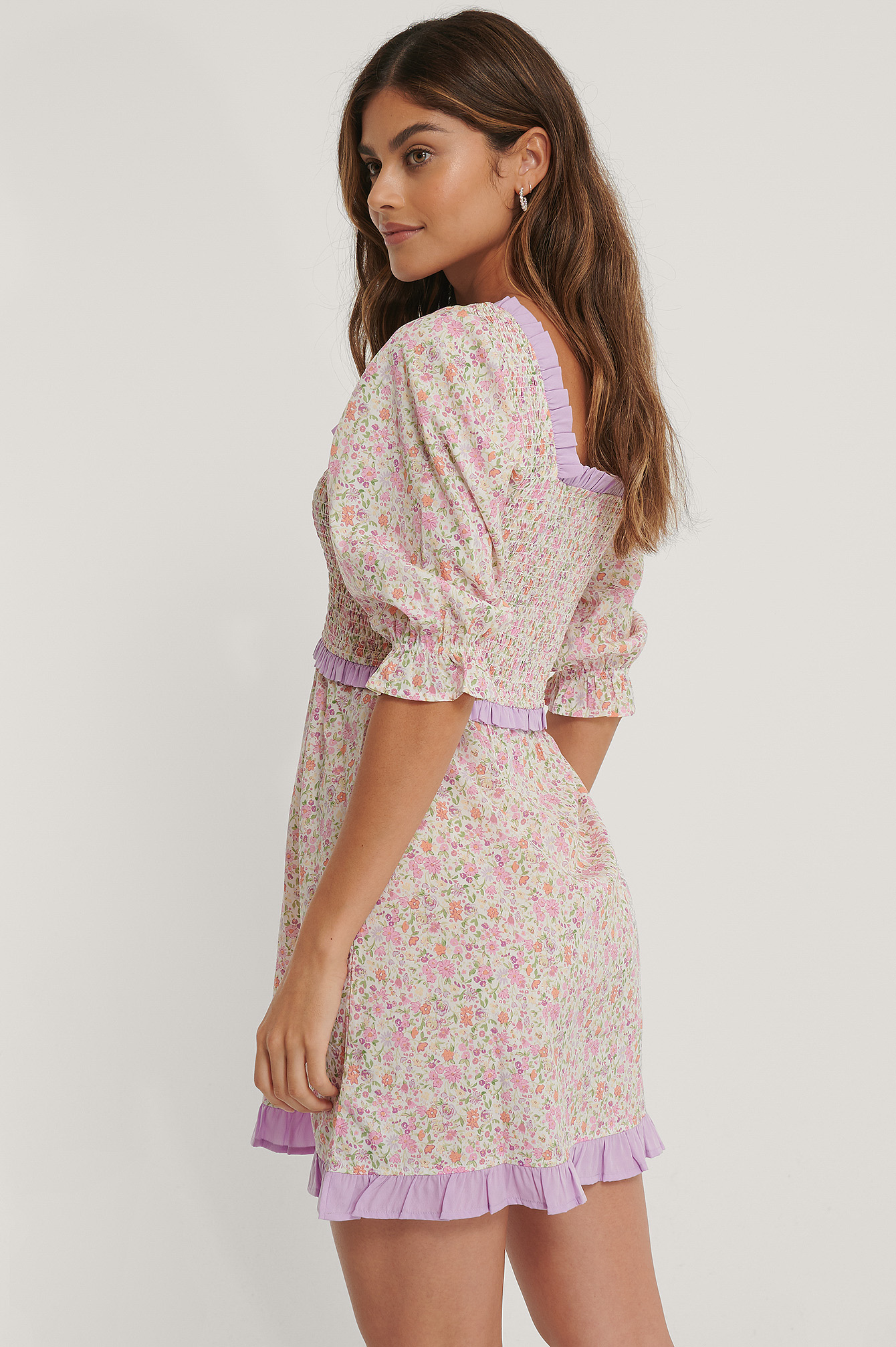 Smock Square Neck Mini Dress Flower 