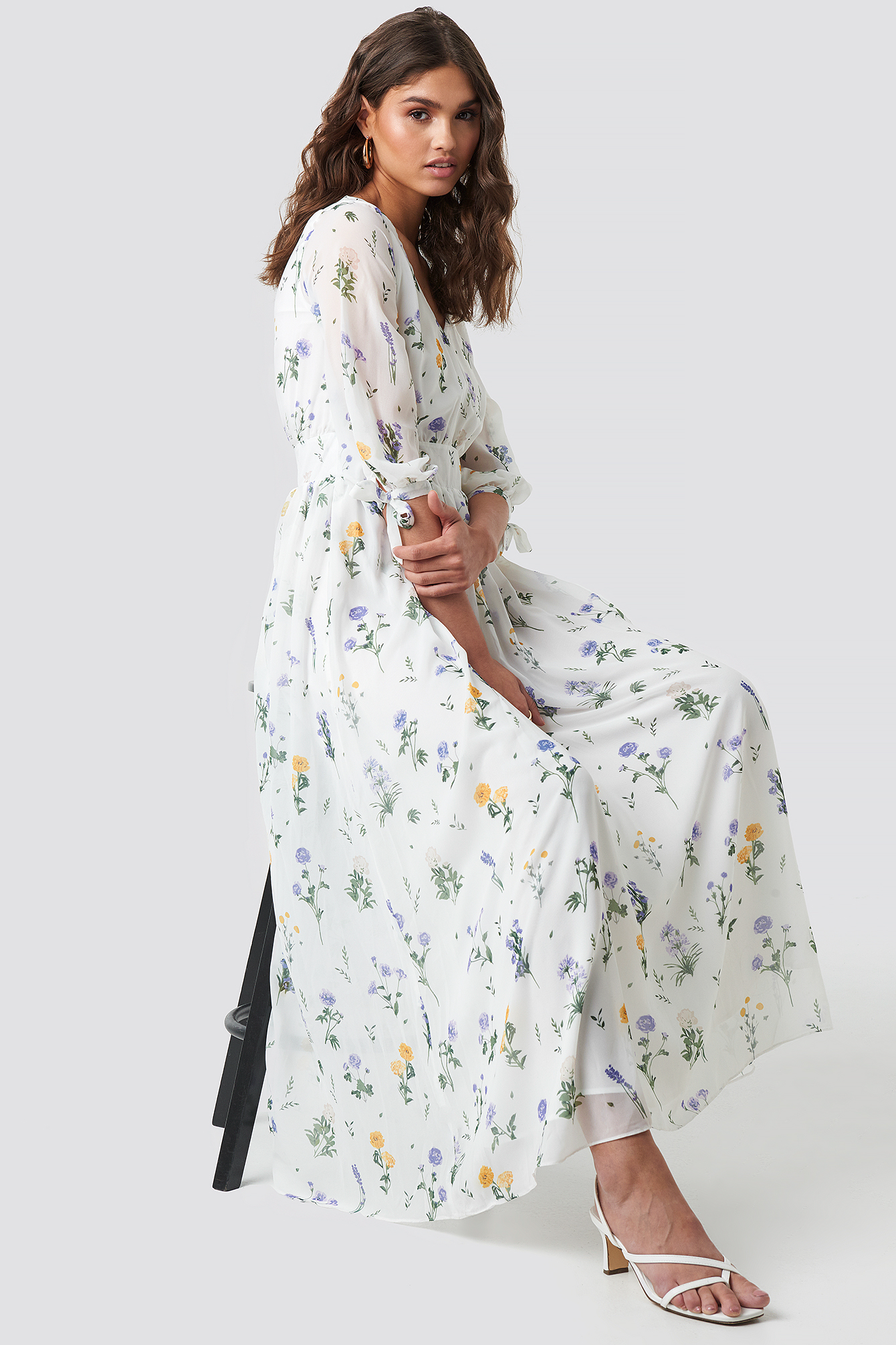 V Neck Maxi Dress Multi White