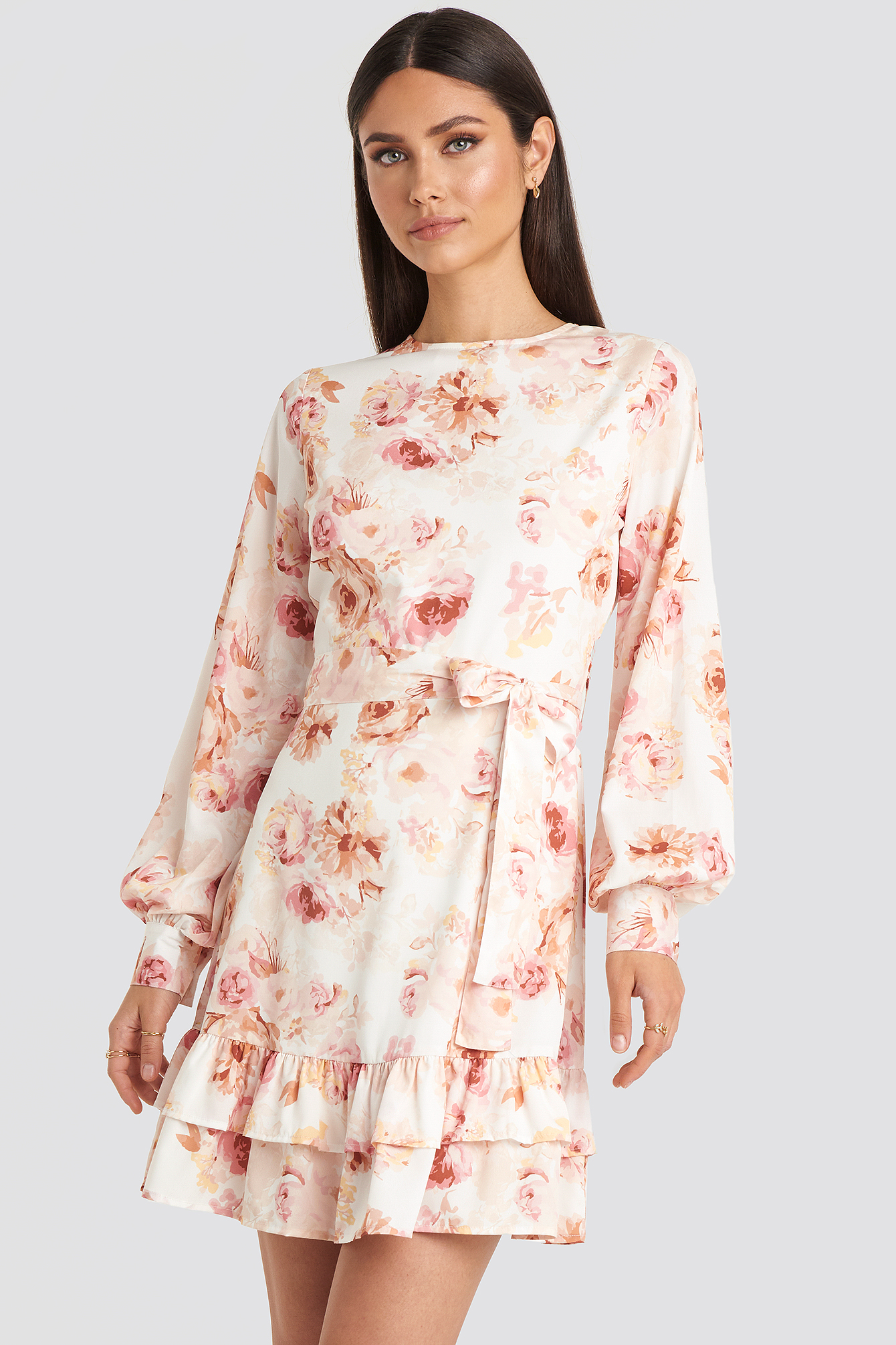 Balloon Sleeve Mini Dress Flower Print