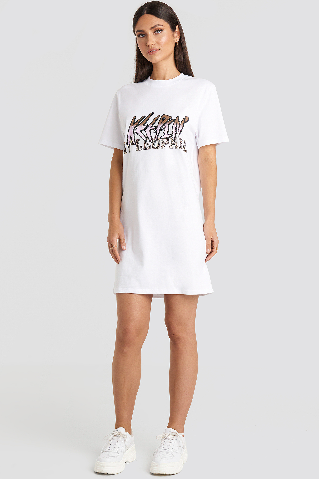 Please T-shirt jurk lichtgrijs-wit volledige print casual uitstraling Mode Jurken T-shirt jurken 