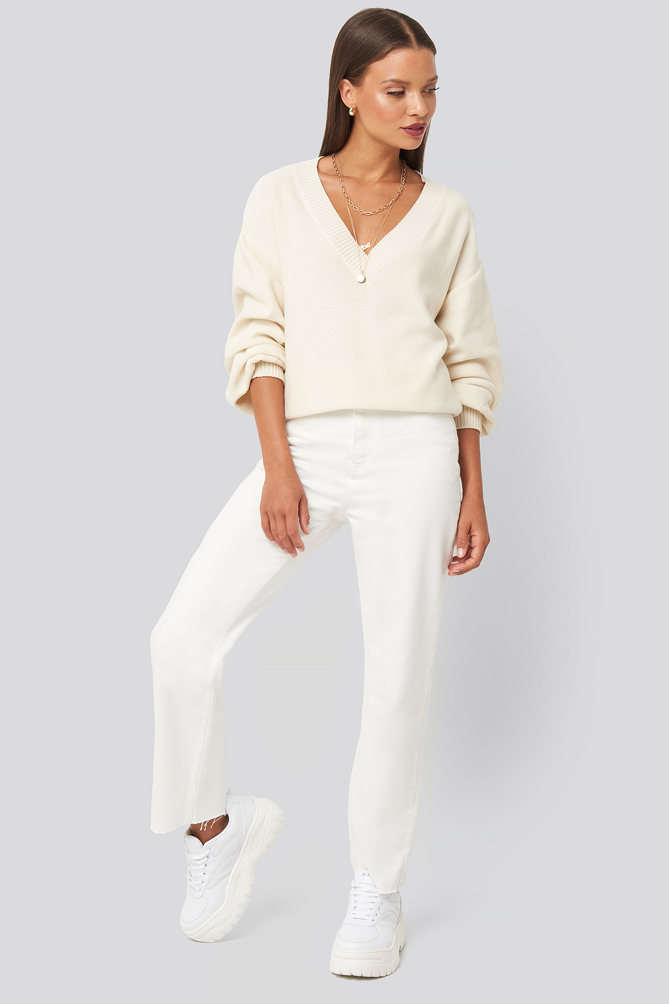 Raw Hem Mom Jeans Off White