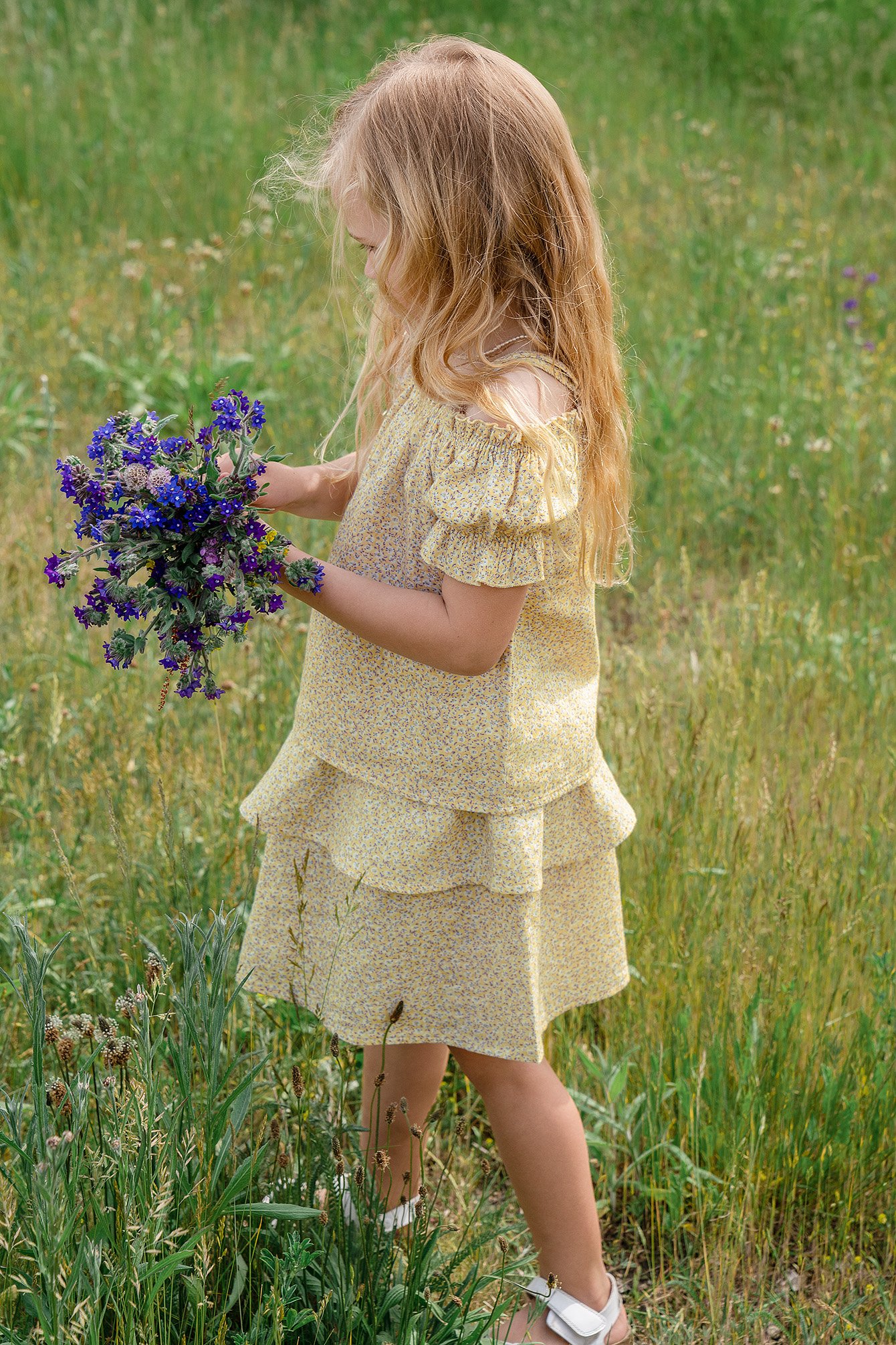 Flower Light Yellow Print Ekologisk kjol med smock