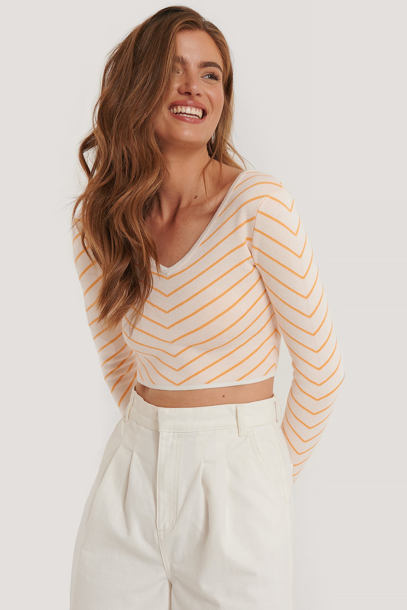 Stripe Cropped Wide Neck Top