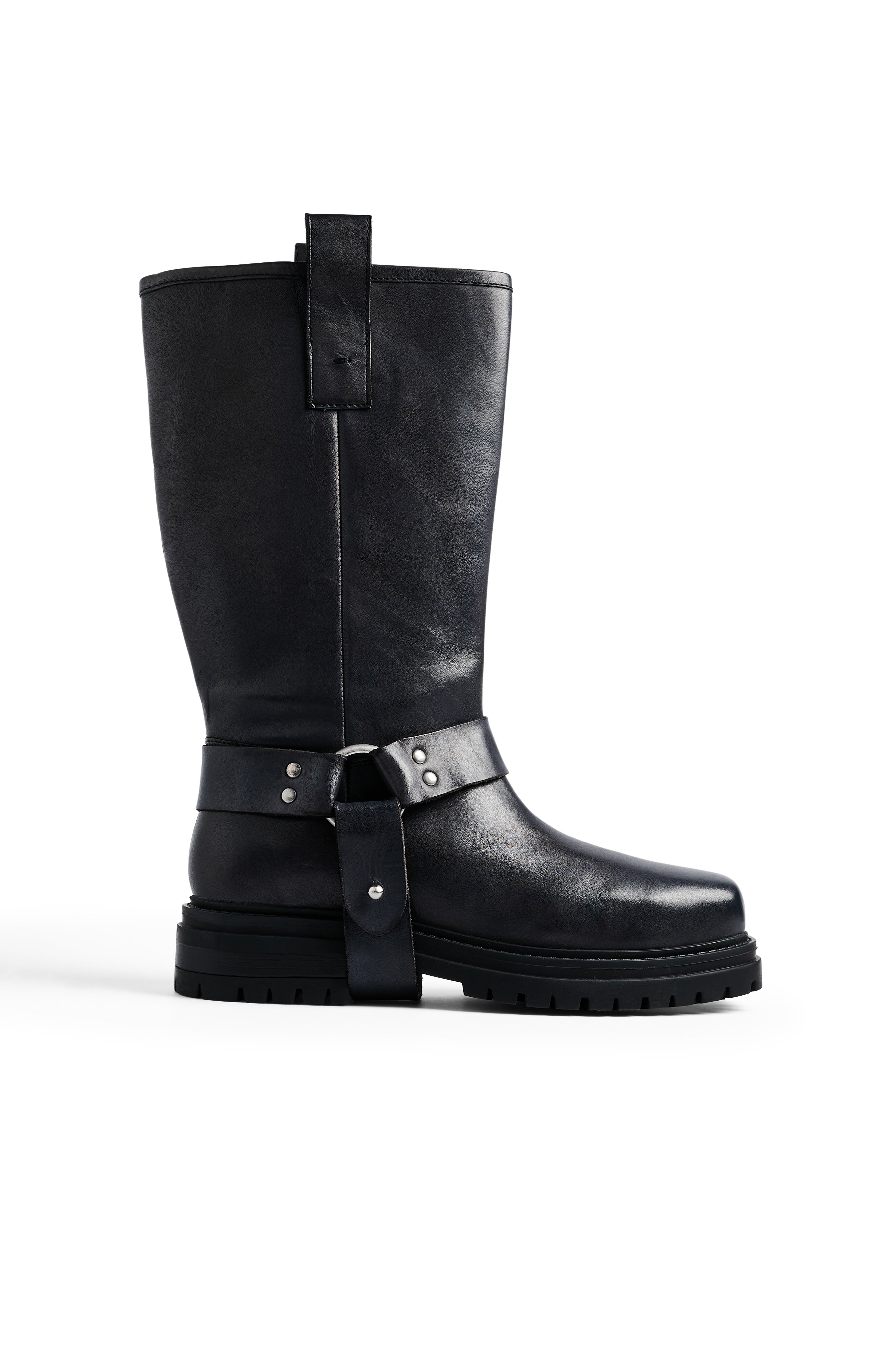 na-kd knee high leather biker boots - black