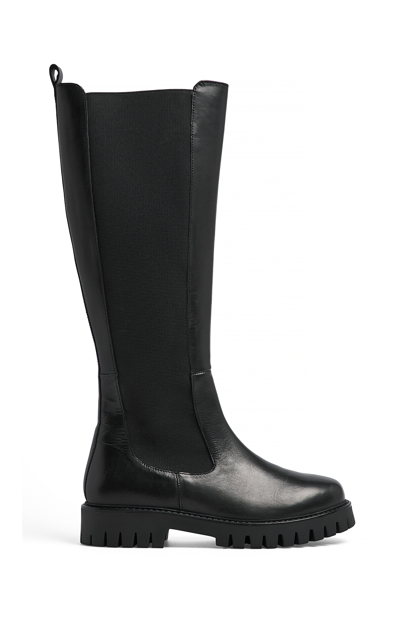 NA-KD Knee High Leather Elastic Boots - Leather Shoes - Black - EU 36 - NA-KD / NAKD