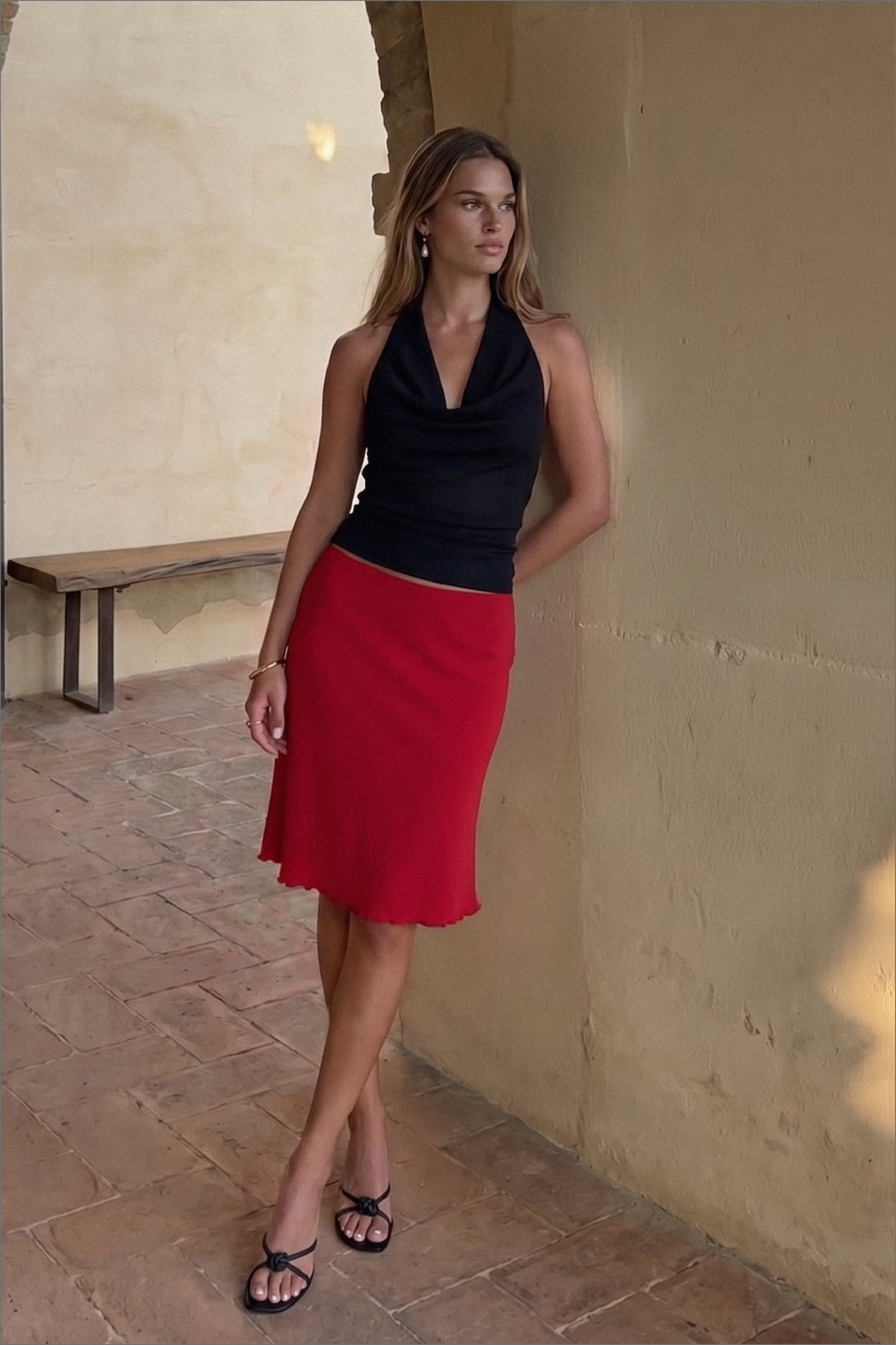 Knee Length Jersey Skirt Red | NA-KD