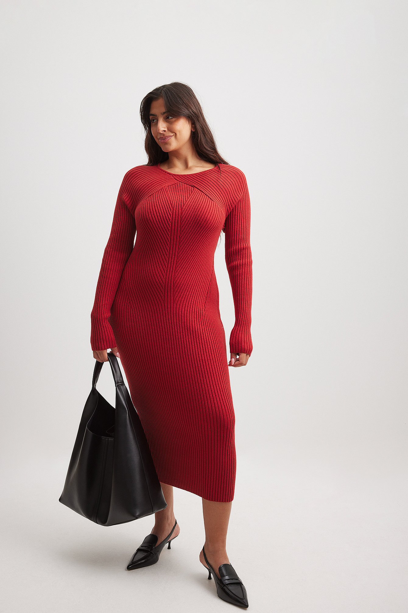 Knit Detail Midi Dress Red | NA-KD Knit Detail Midi Dress Red | NA-KD