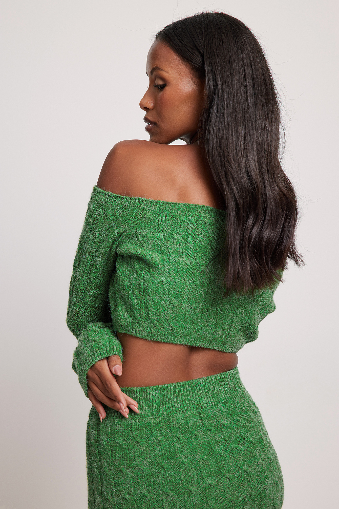 Knit Detail Off Shoulder Crop Sweater 