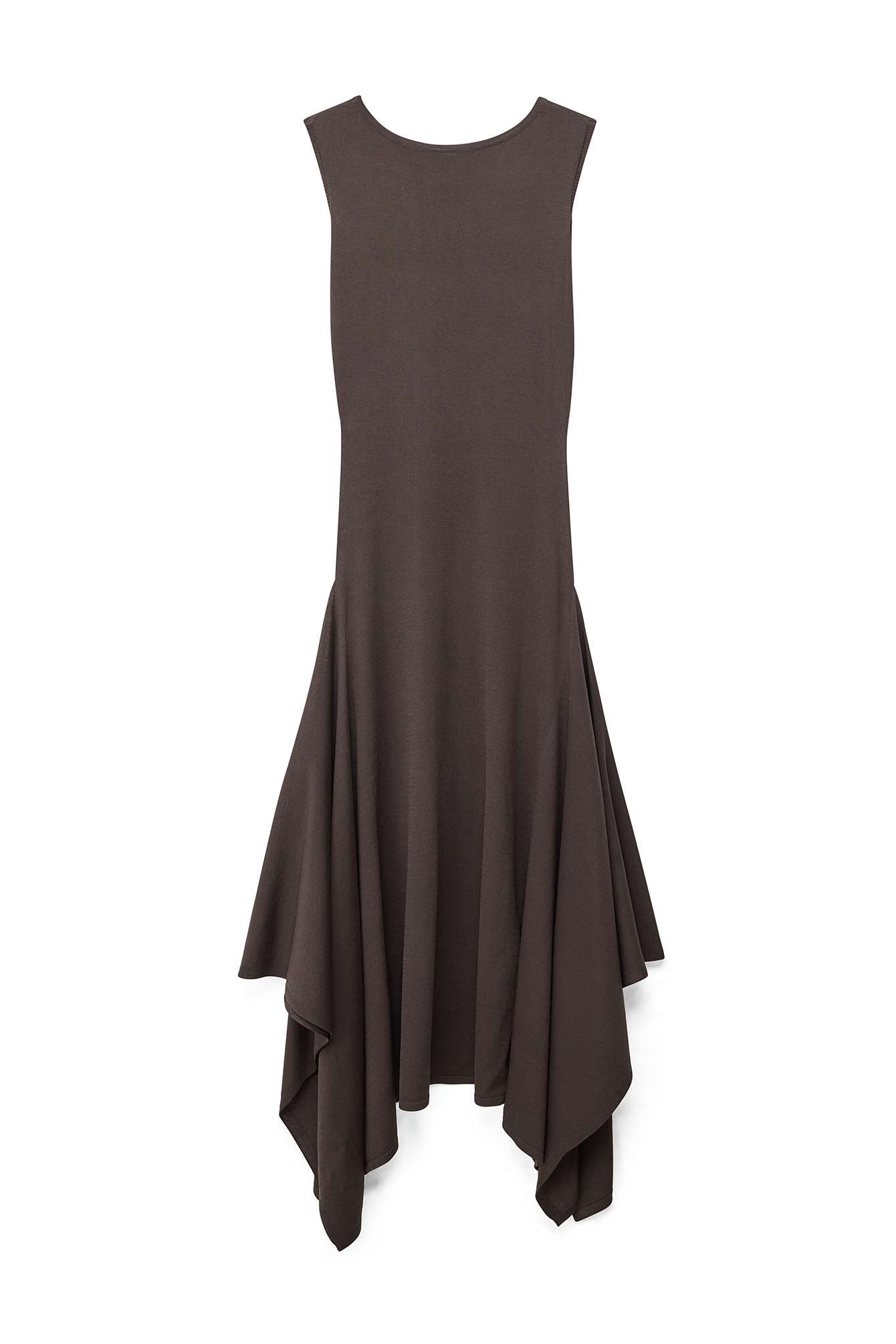 Dark Brown Knitted Asymmetric Hem Midi Dress